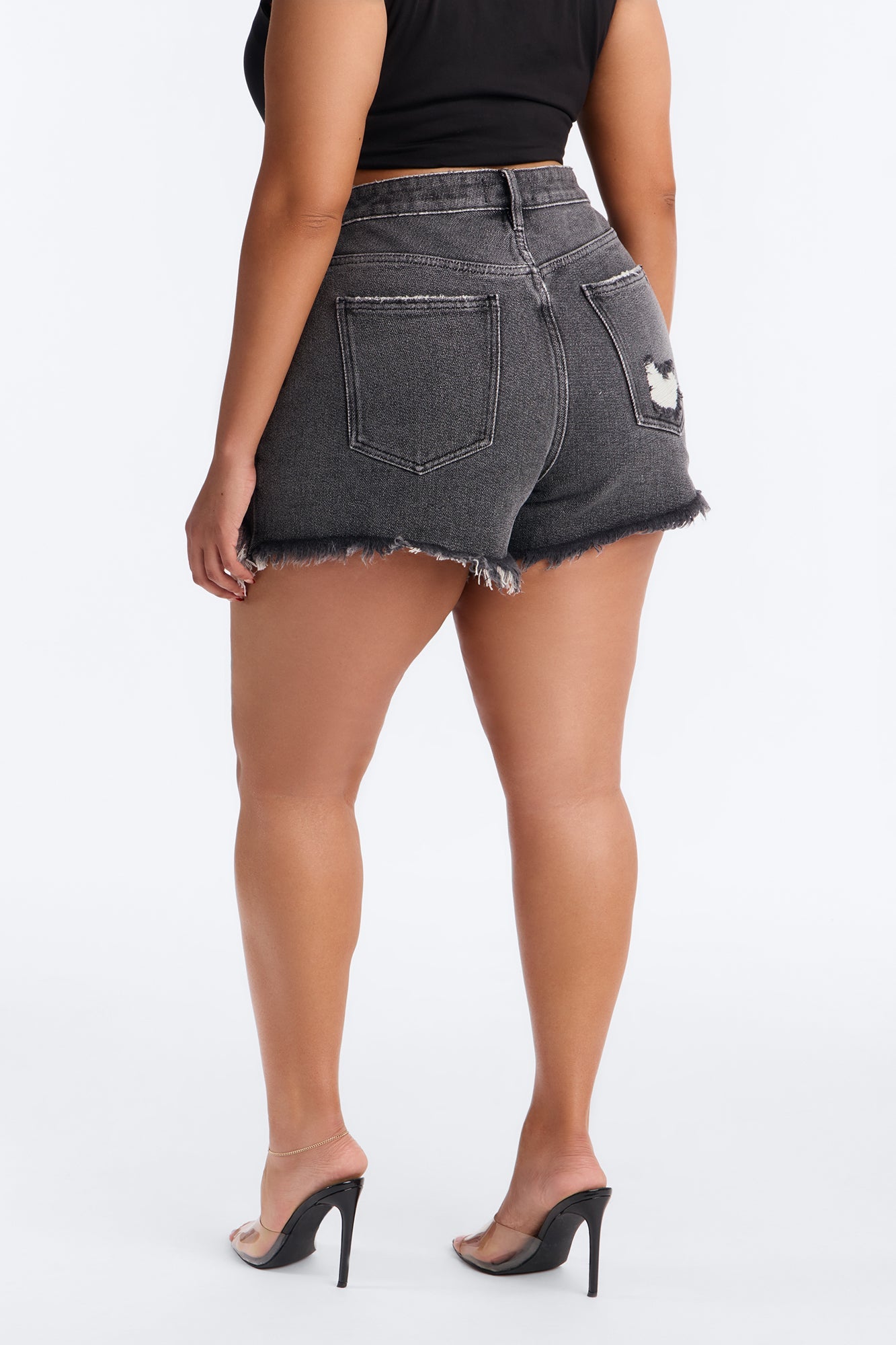 Indio Ripped High Rise Denim Shorts - Black Wash