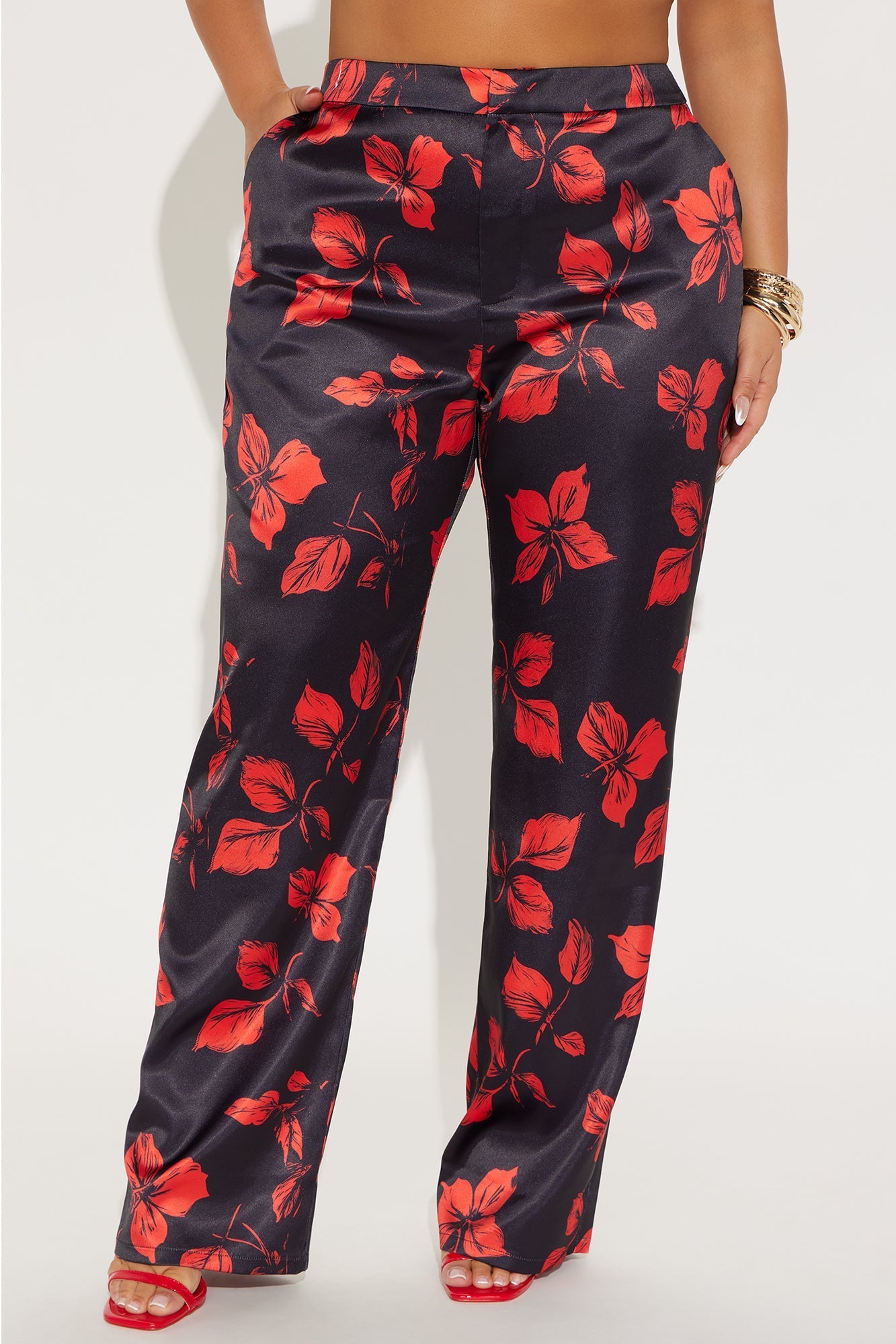 Wild Flower Satin Trouser Pant - Black/combo