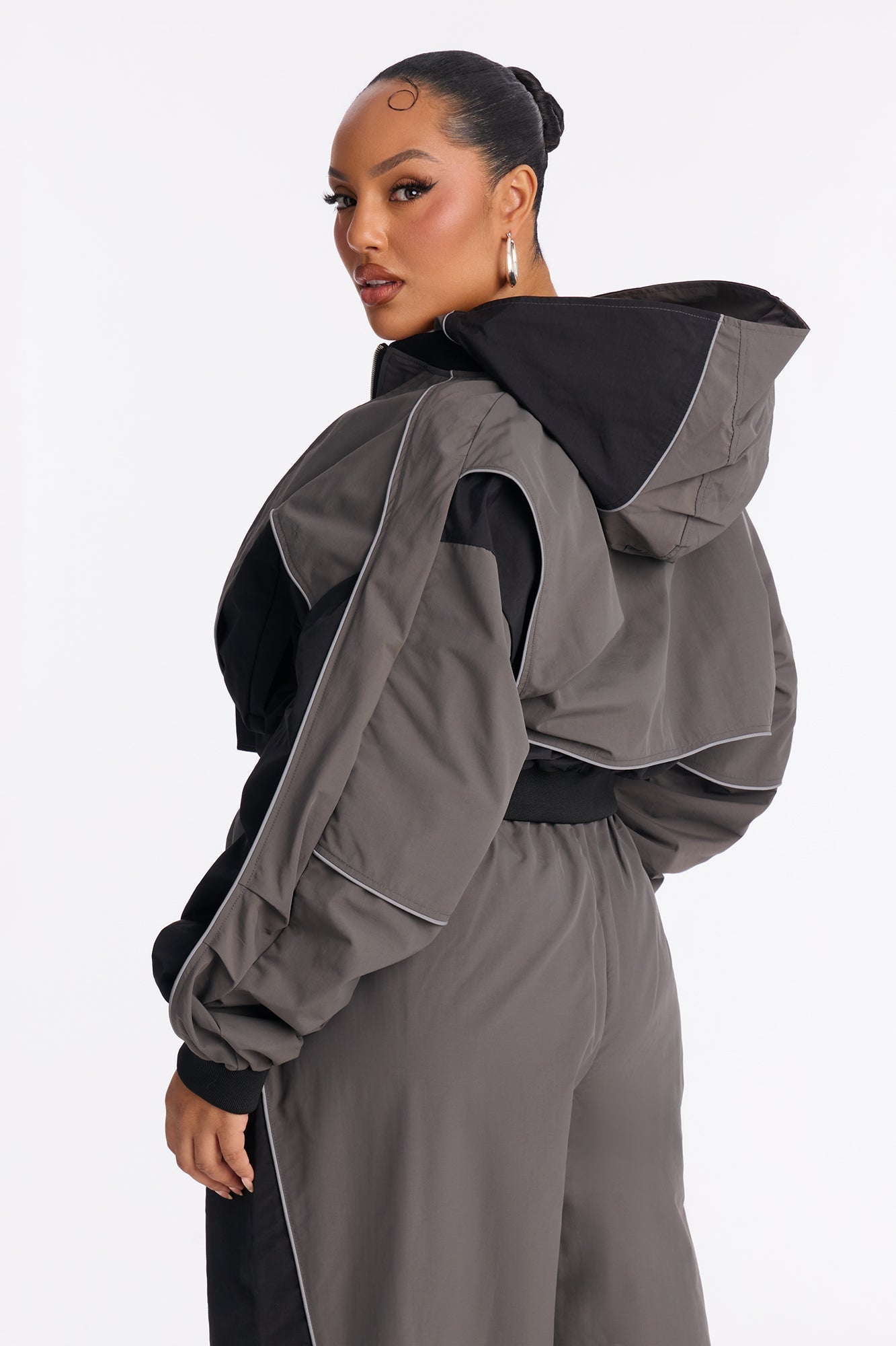 Set The Trend Windbreaker Jacket - Charcoal/combo