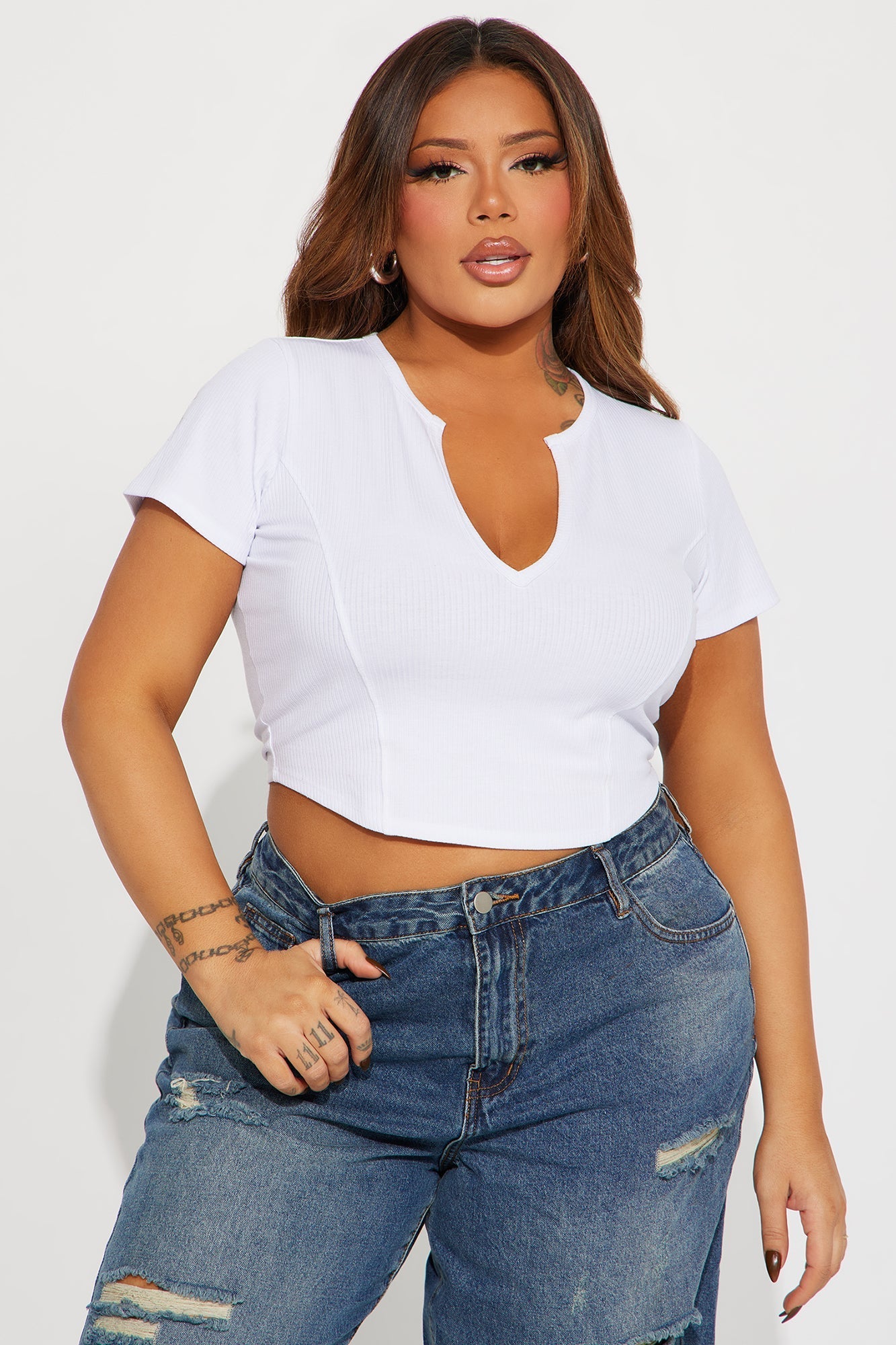 Valentina Plunge Crop Top - White