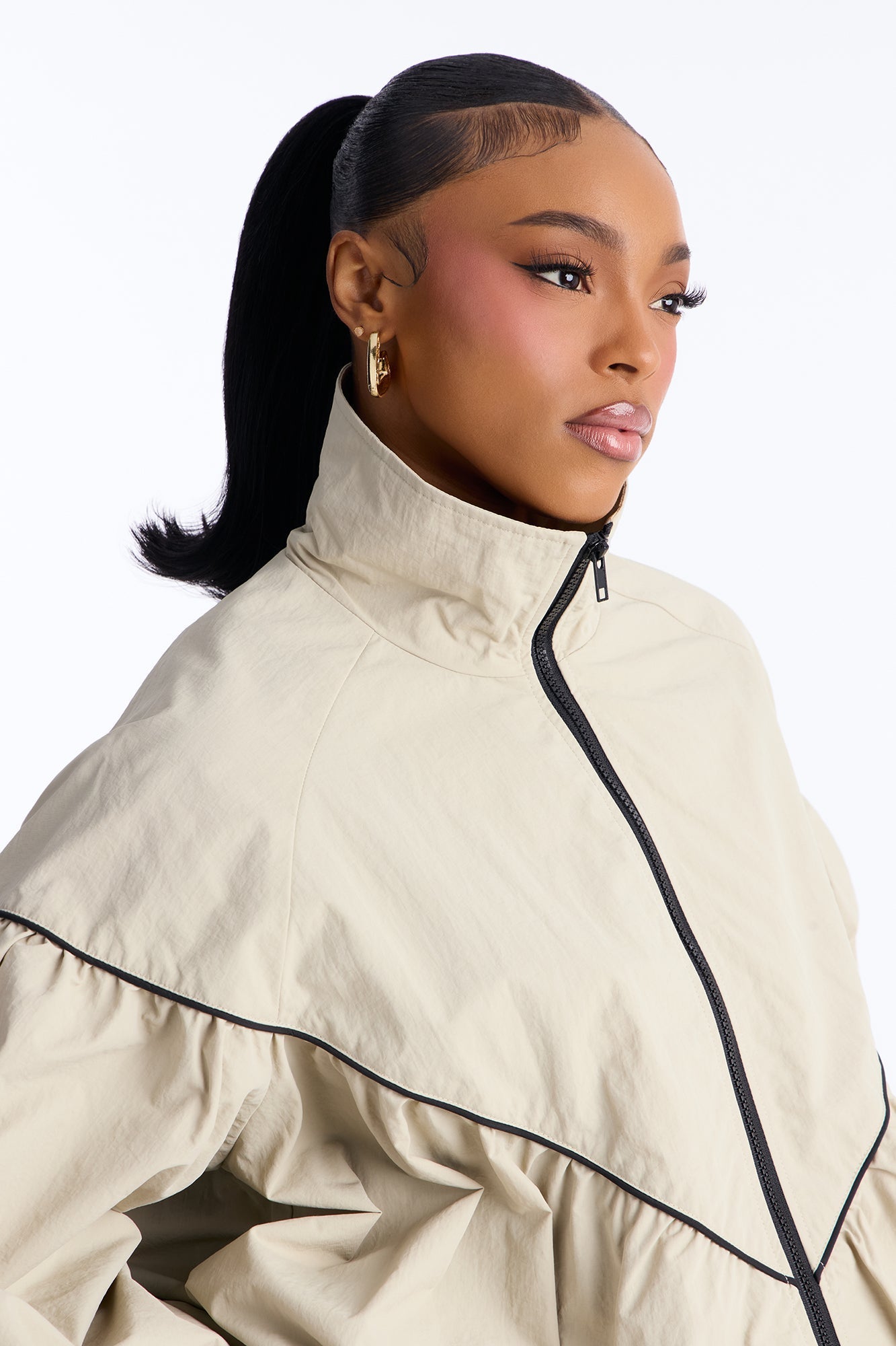 Daybreak Flow Funnel Neck Windbreaker Jacket - Taupe/combo