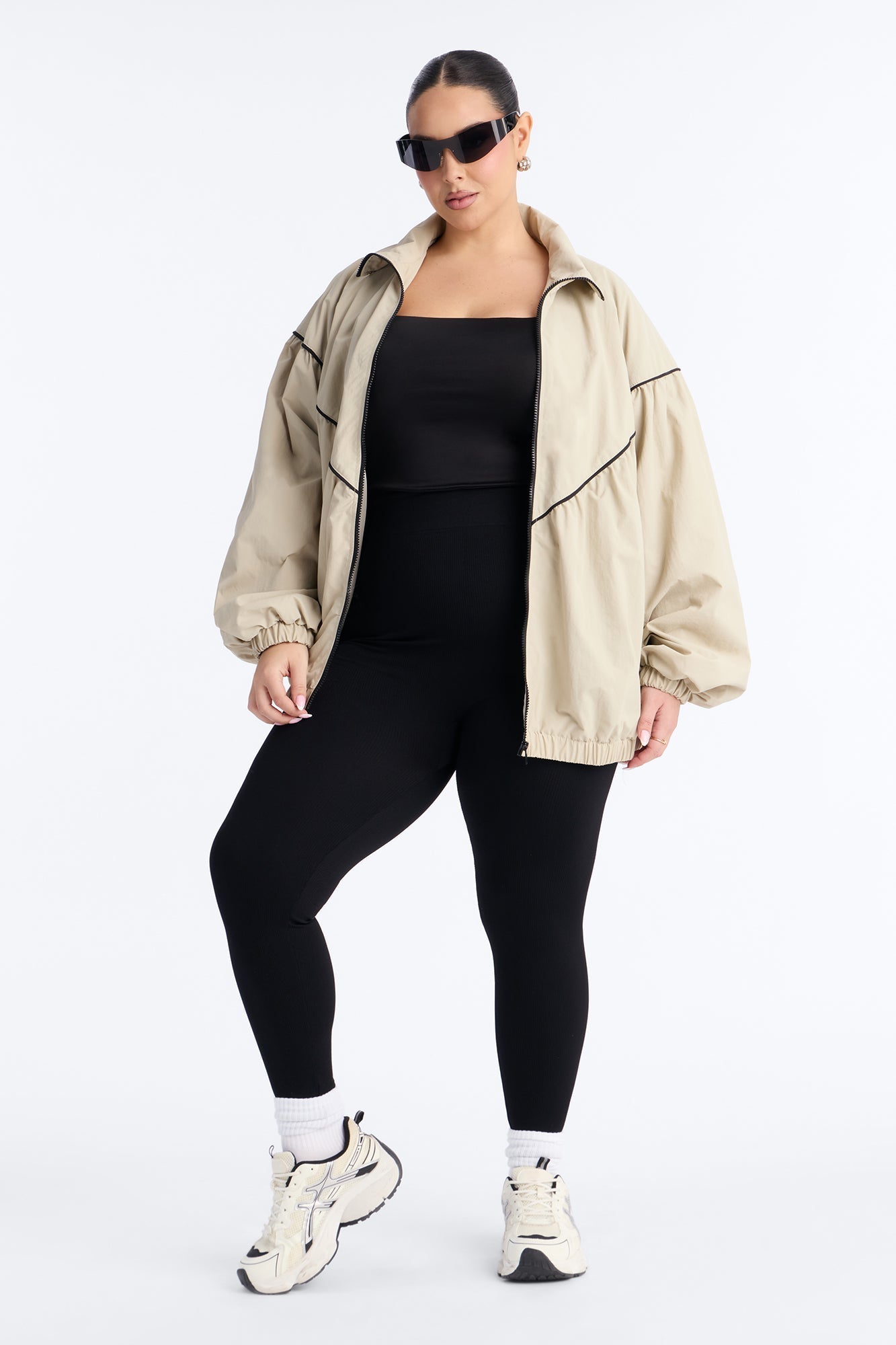 Daybreak Flow Funnel Neck Windbreaker Jacket - Taupe/combo