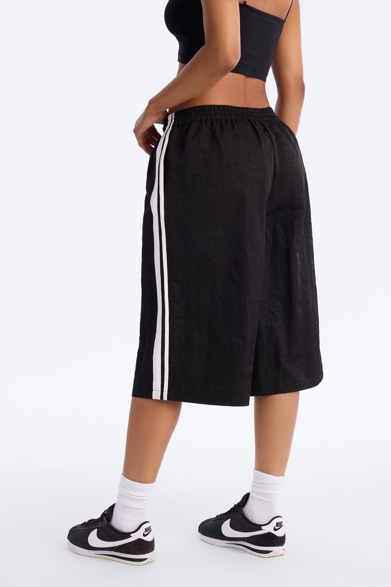 Can't Keep Up Striped Bermuda Track Short - Black/White