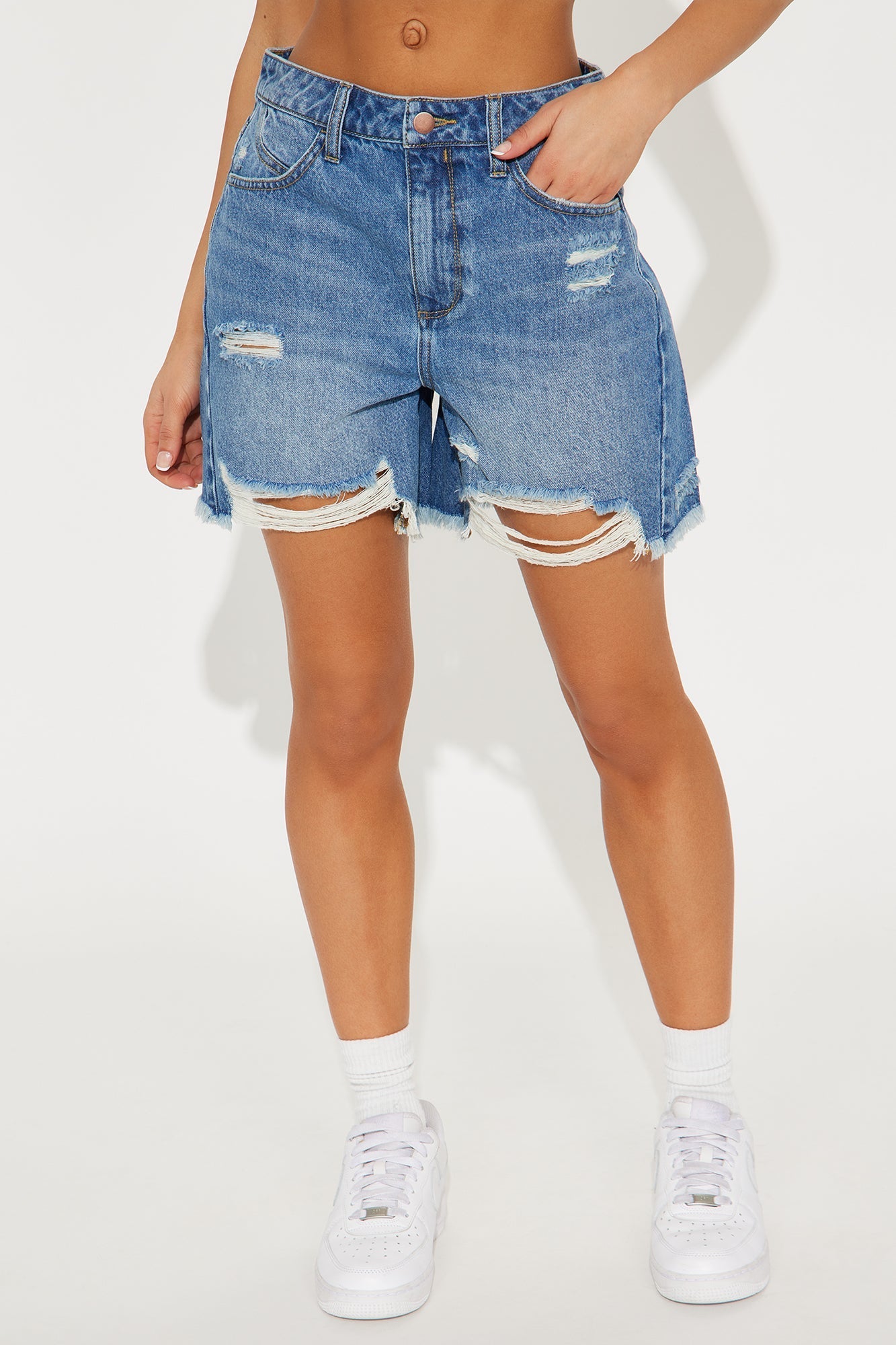 Cant Resist Ripped Denim Shorts - Dark Wash