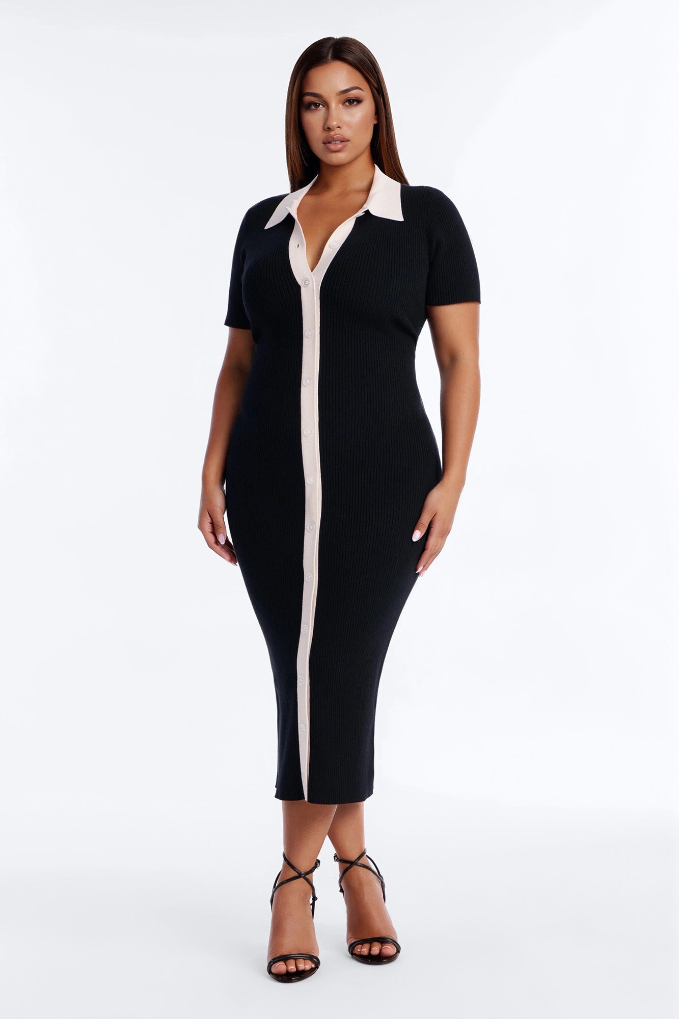 Ciao Bella Short Sleeve Sweater Midi Dress - Black/combo