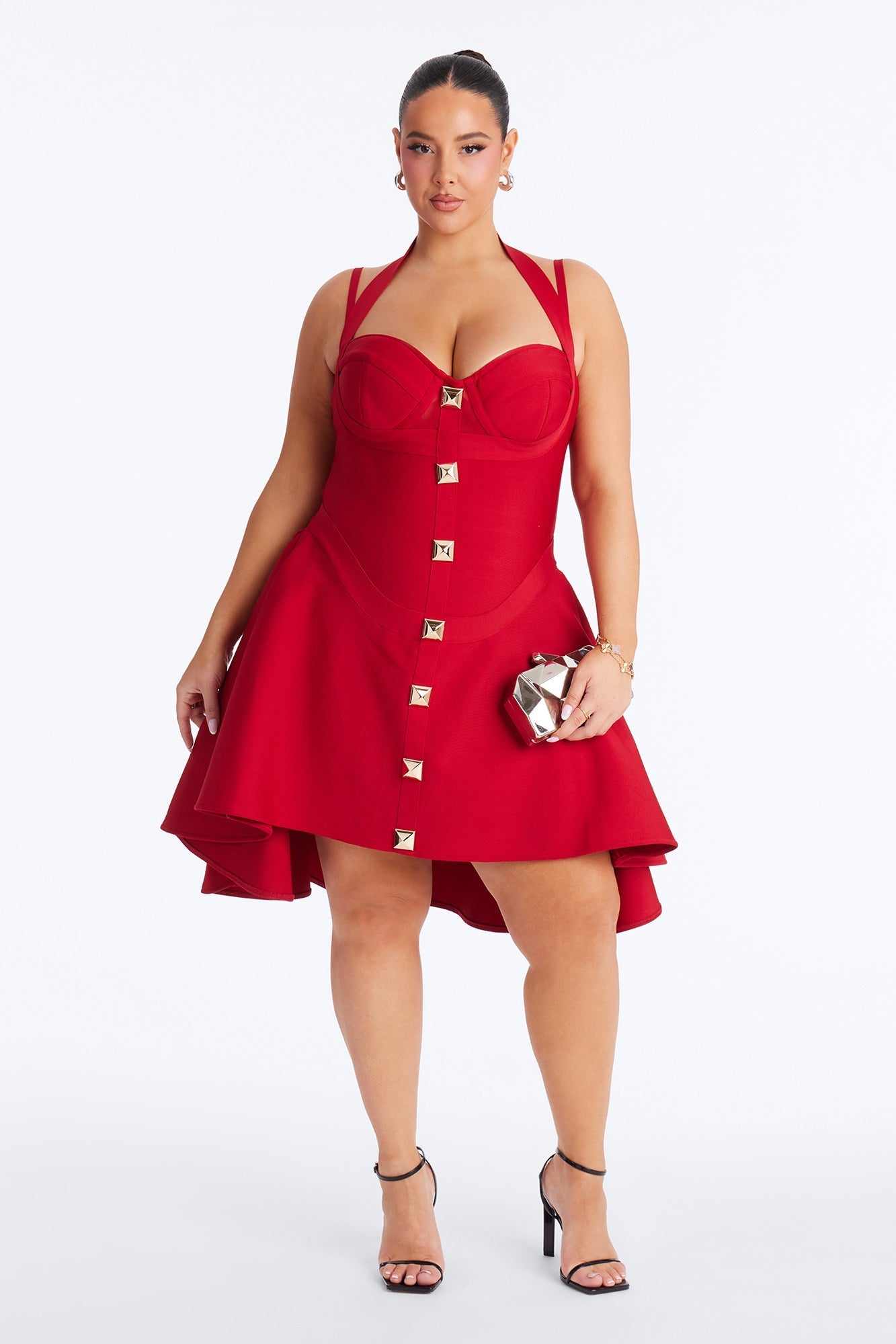 Alondra Asymmetrical Bandage Mini Dress - Red