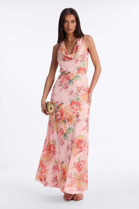 Diana Floral Chiffon Maxi Dress - Pink/combo