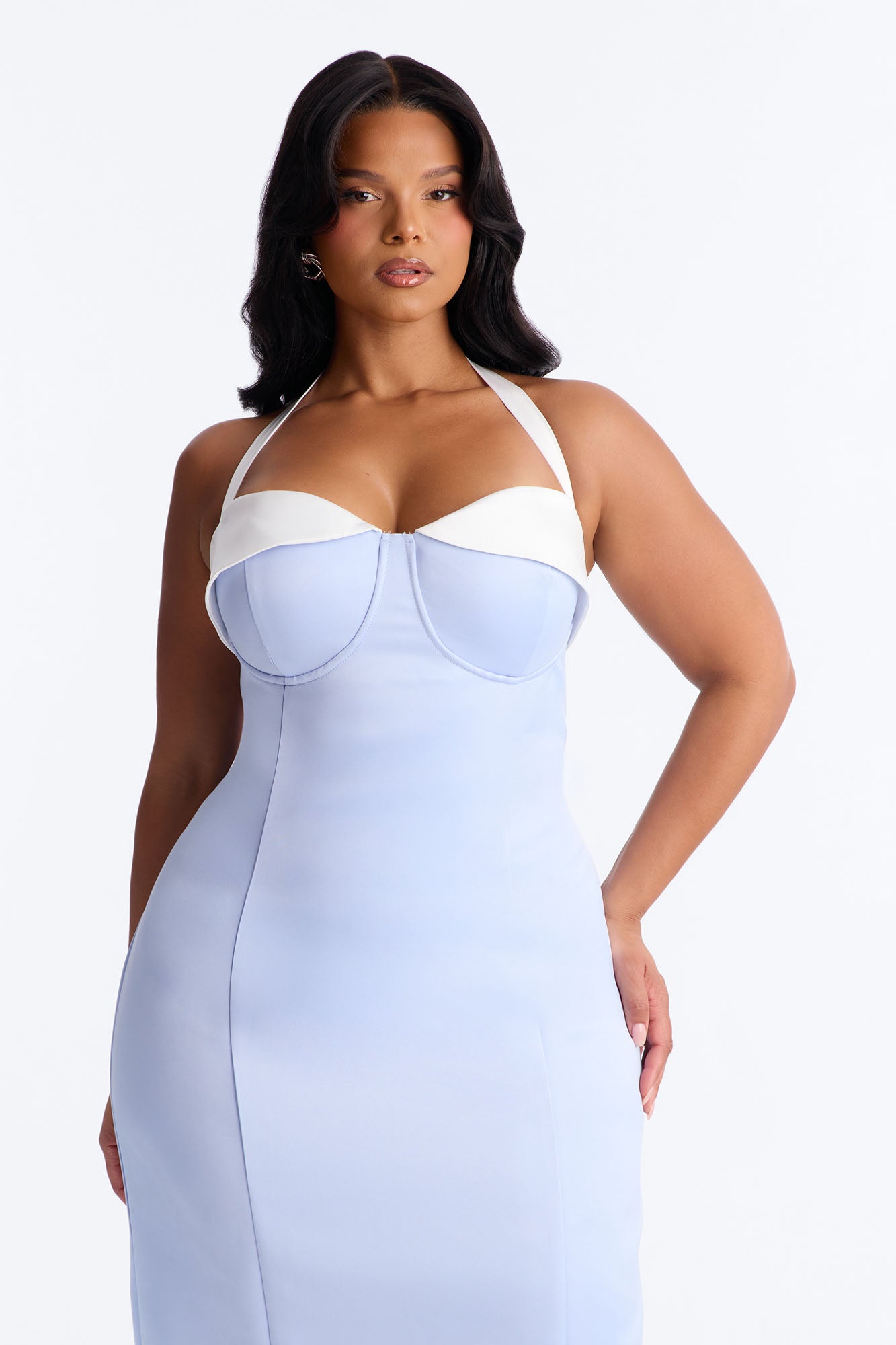 Sweetheart Satin Midi Dress - Blue/combo