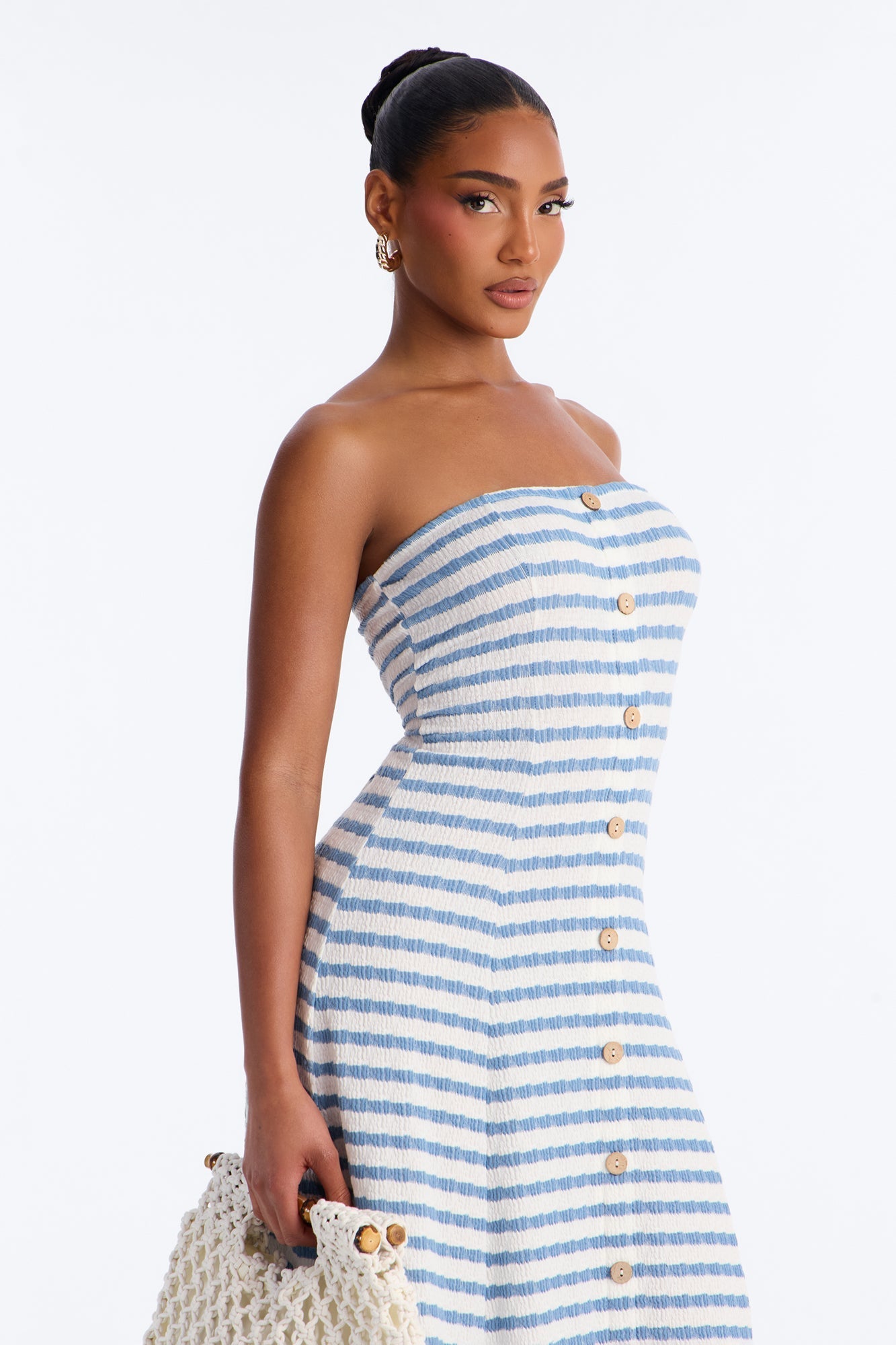 Celia Striped Textured Midi Dress - Blue/combo