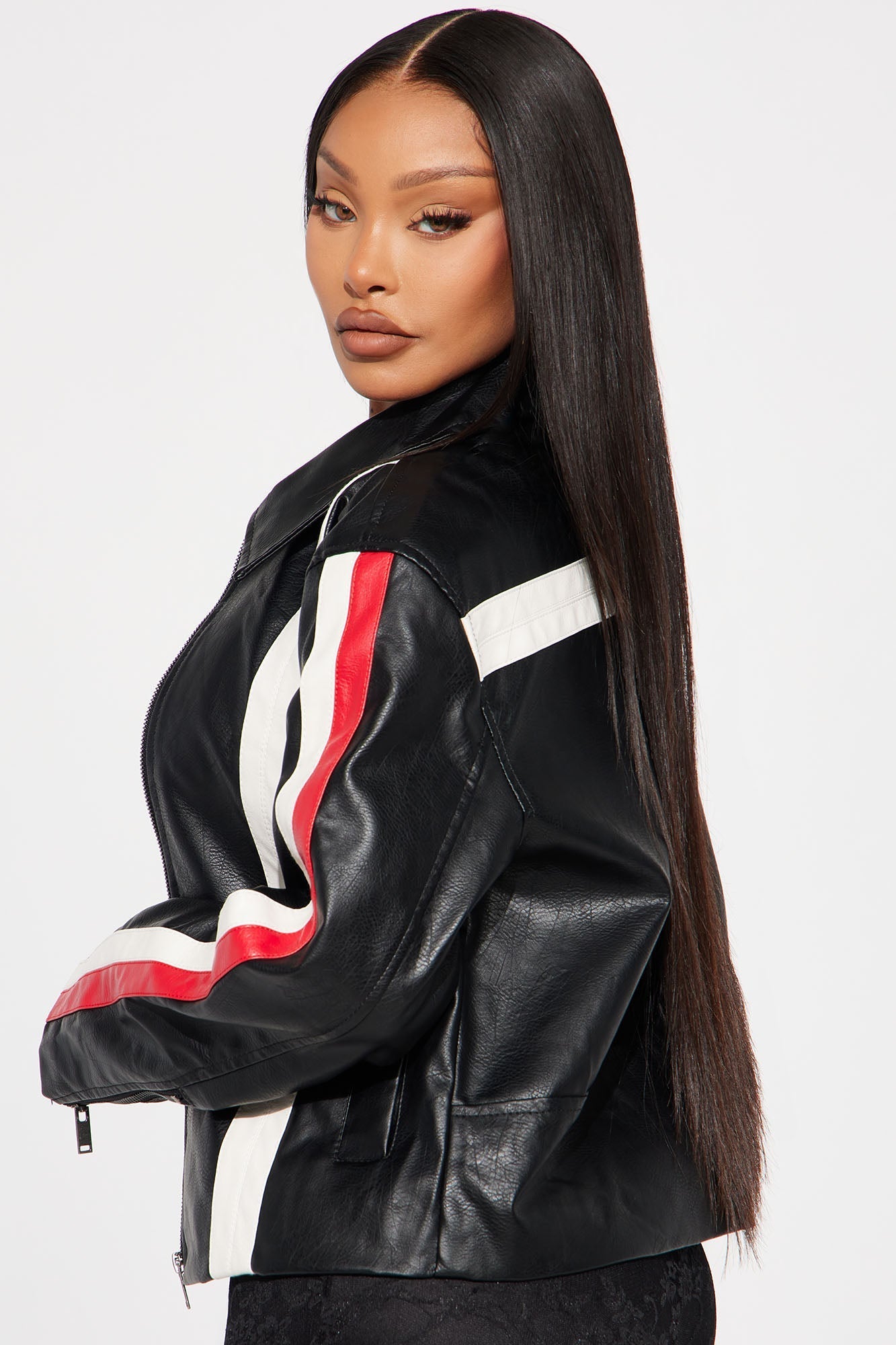 Crossed The Line Faux Leather Moto Jacket - Black