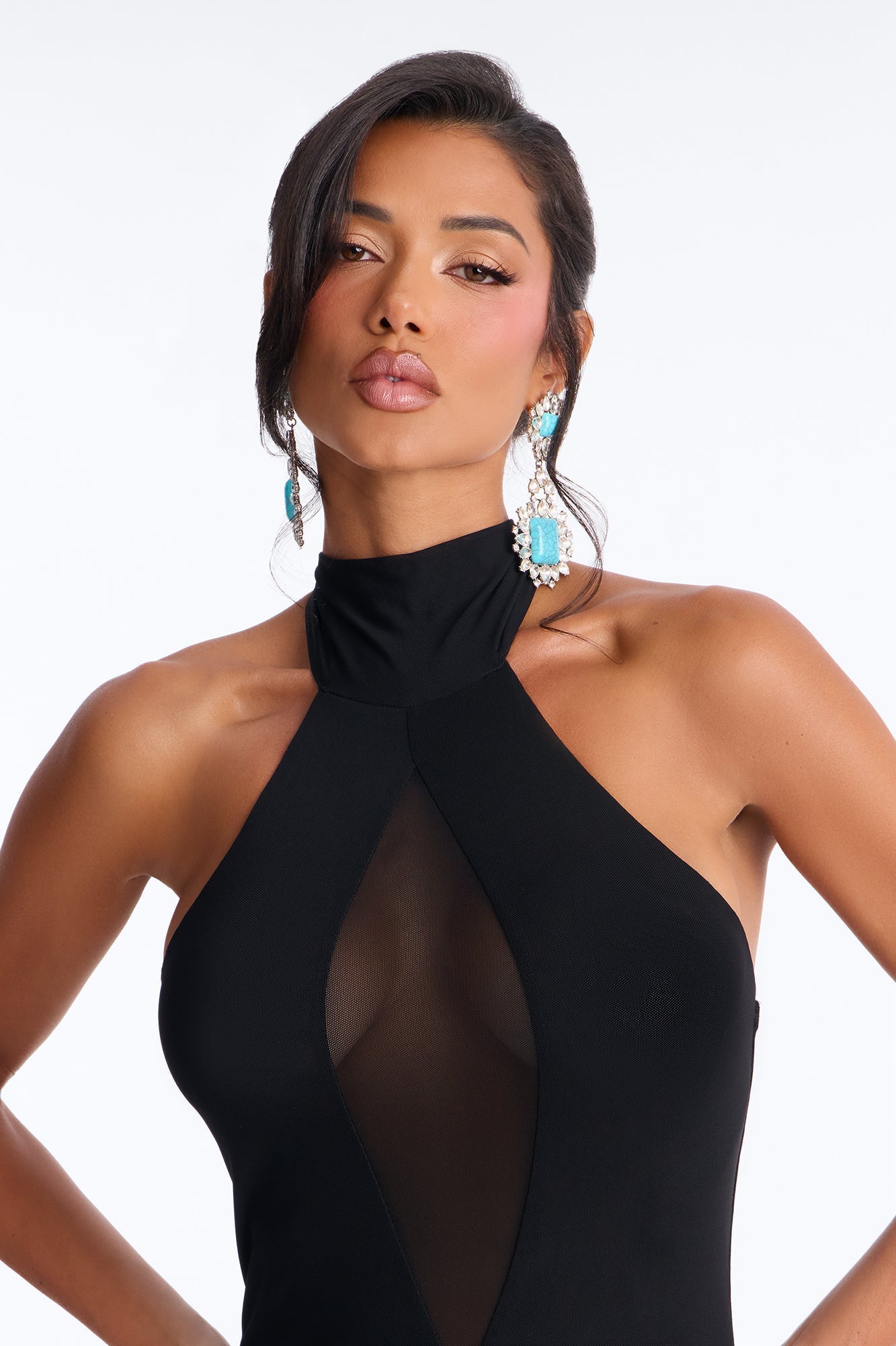 Samantha Halter Mesh Maxi Dress - Black