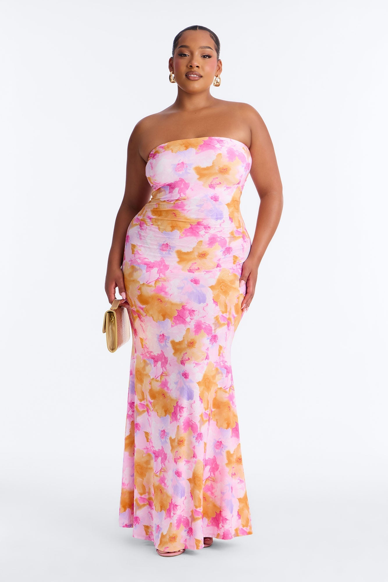 Stepping Out Strapless Maxi Dress - Pink/combo