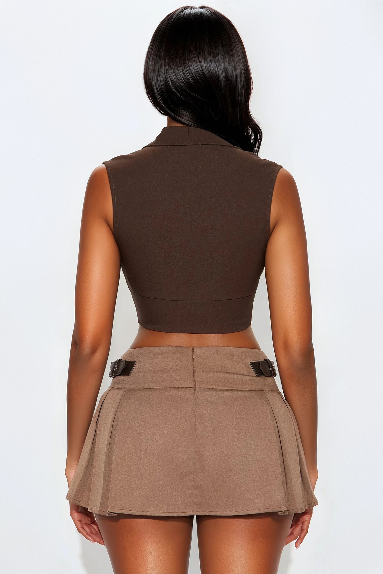 Astrid Sleeveless Collared Top - Brown