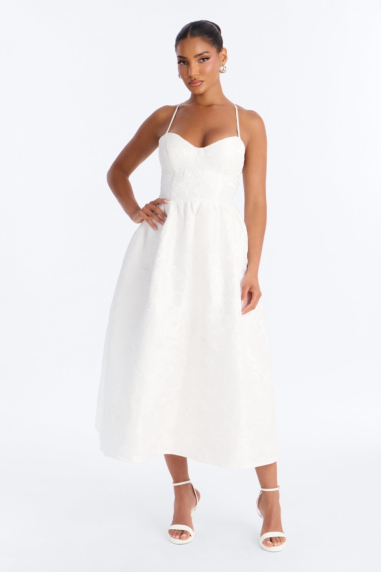 Living A Fairytale Jacquard Midi Dress - White