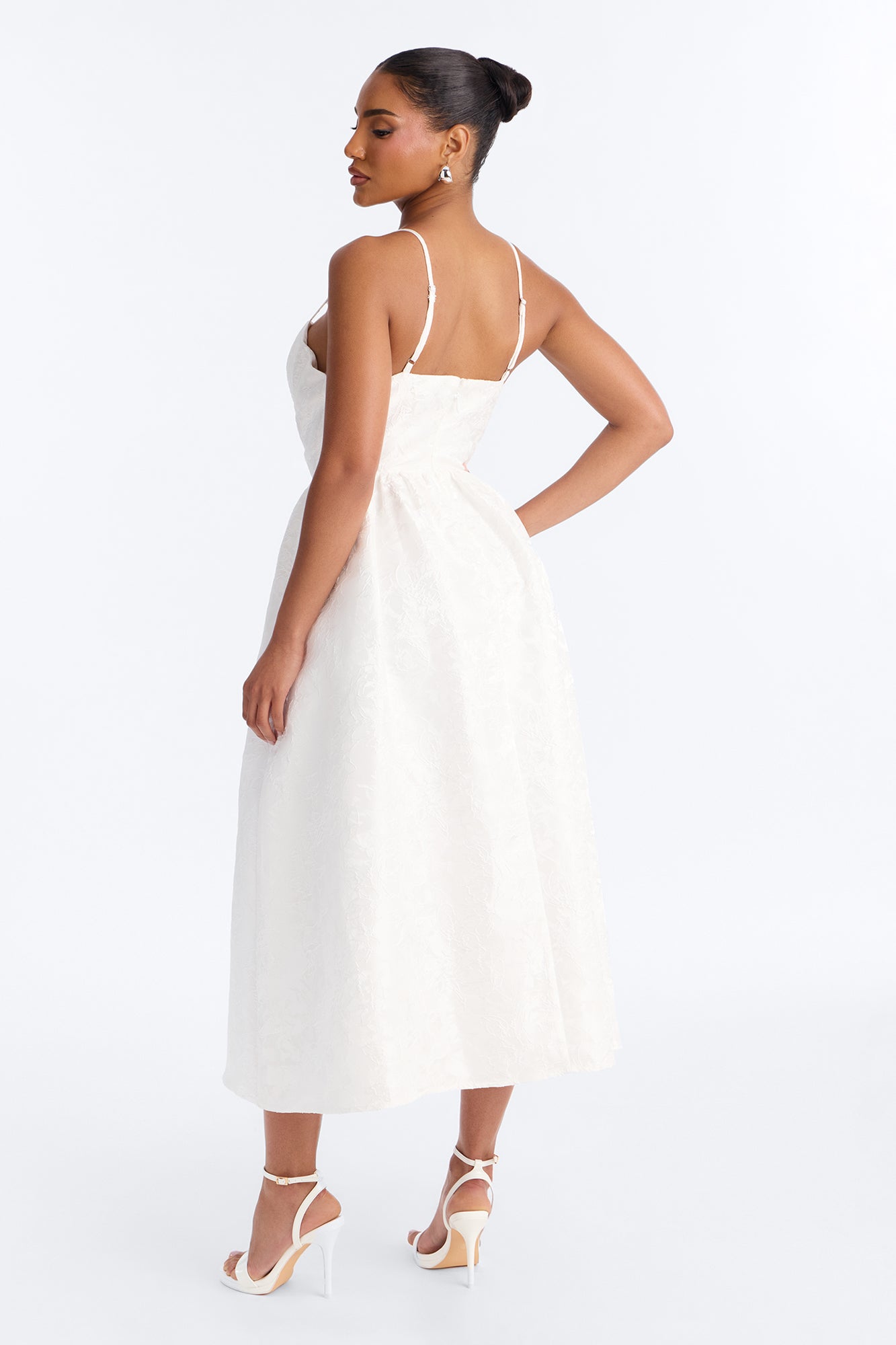 Living A Fairytale Jacquard Midi Dress - White