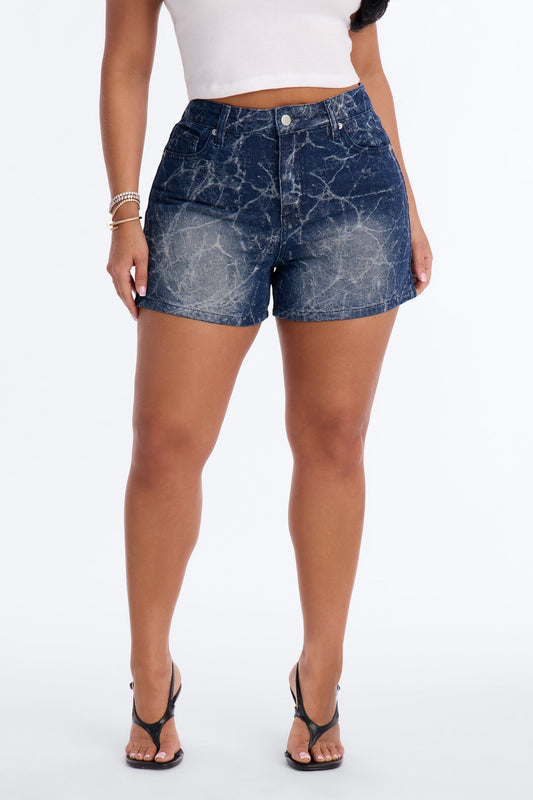 Midnight Lightning Jacquard Denim Shorts - Dark Wash
