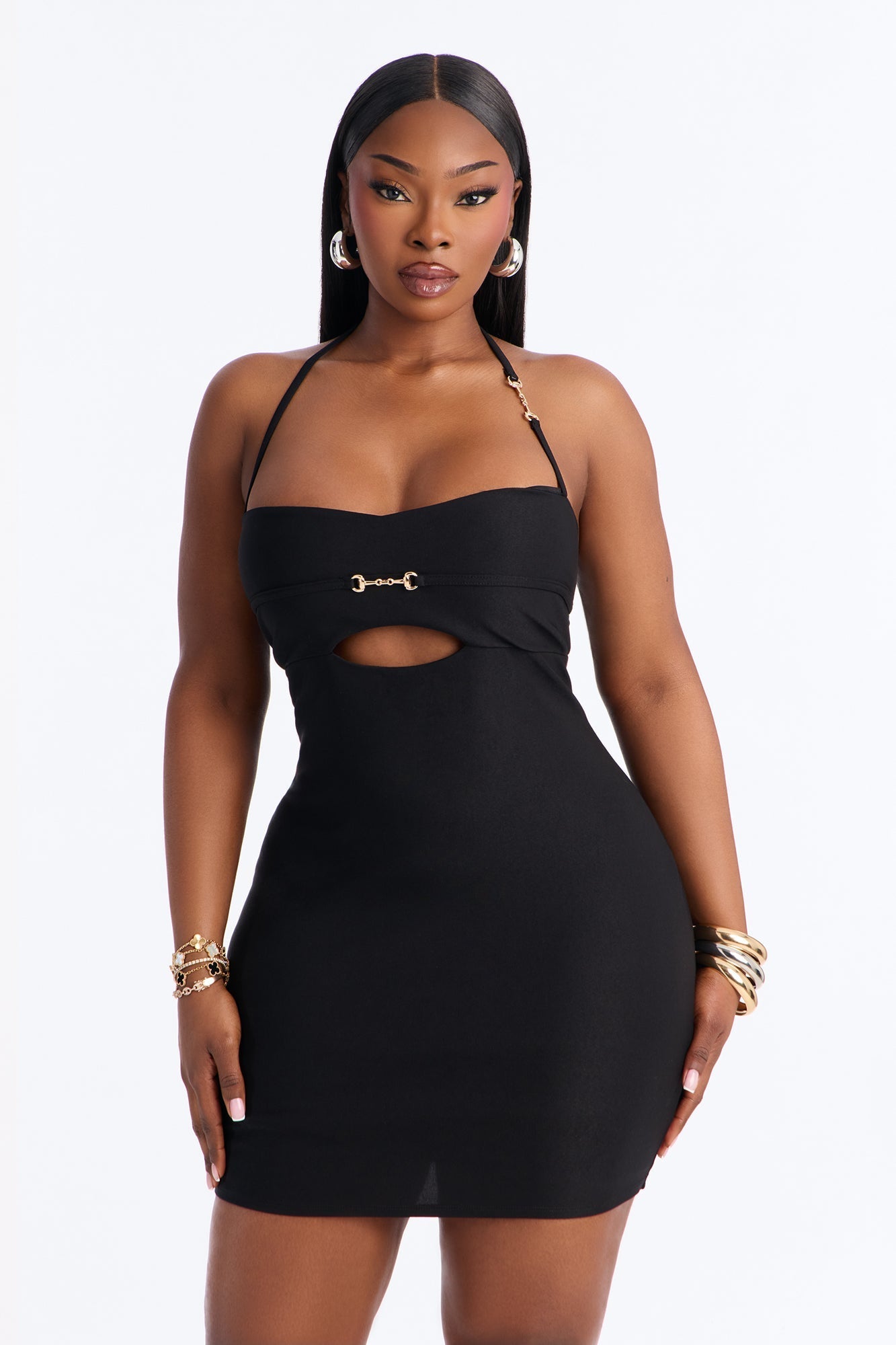 Veronica Cut Out Halter Mini Dress - Black