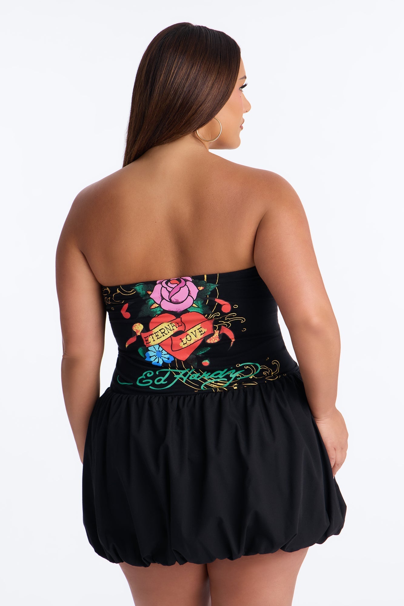 Ed Hardy Eternal Love Bubble Mini Dress - Black