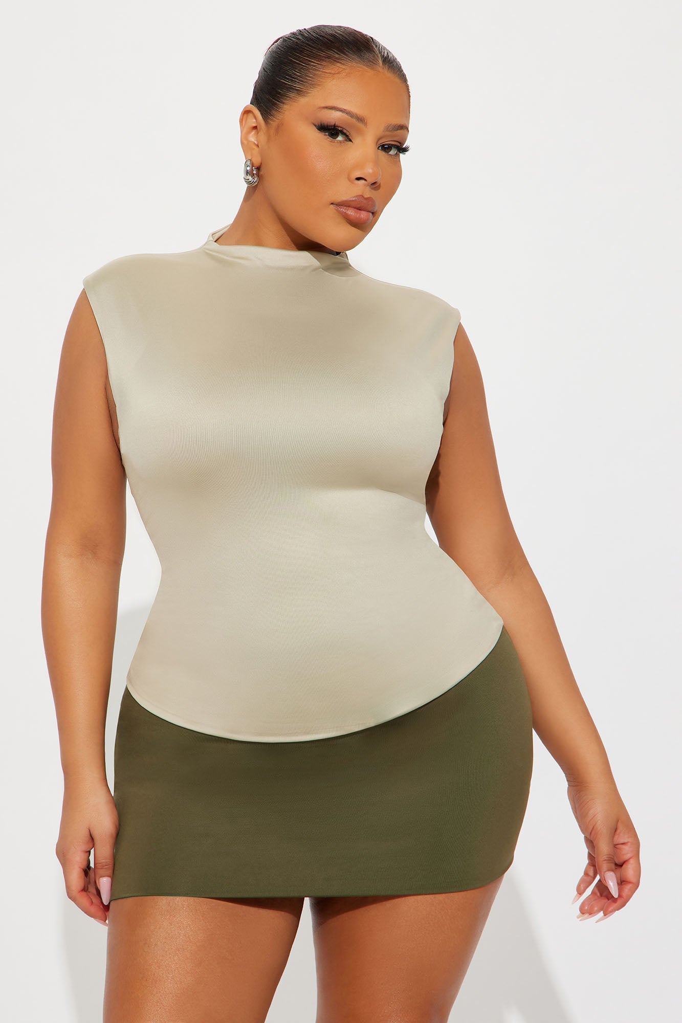 Contour Double Lined Mock Neck Top - Stone
