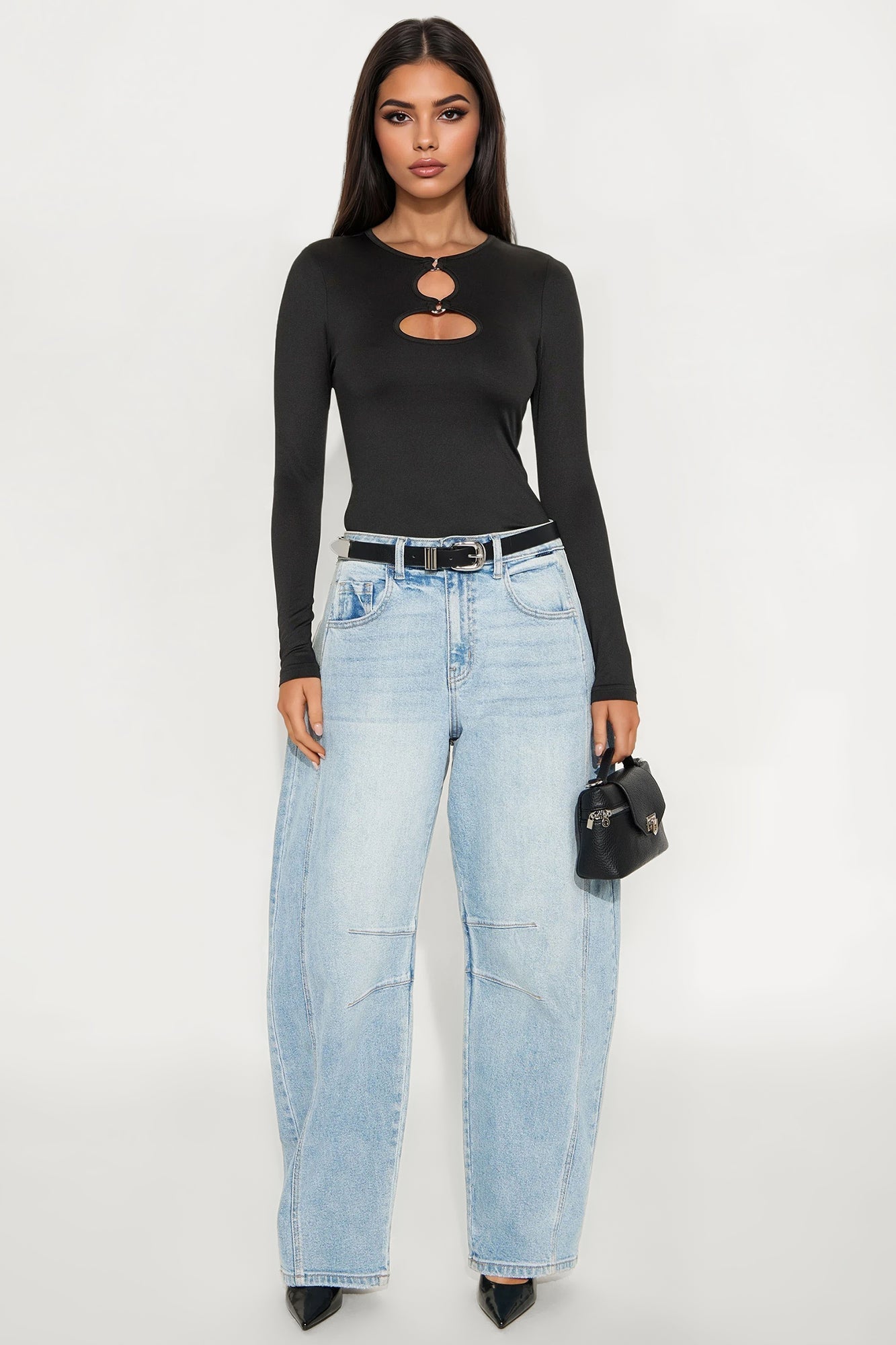Trinity Long Sleeve Cut Out Top - Black