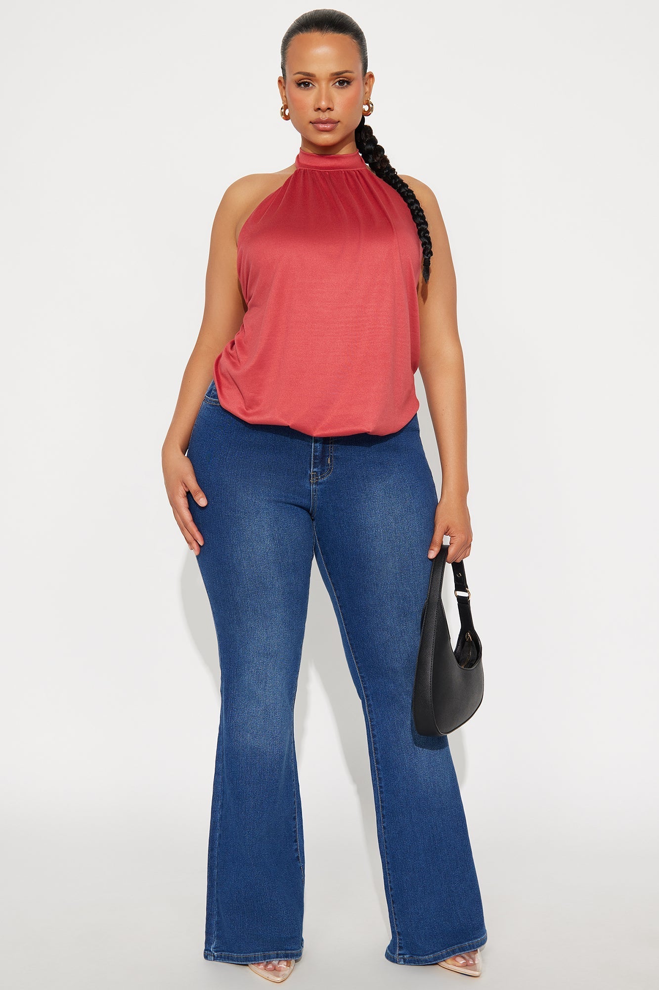 Magnolia Bubble Hem Halter Top - Brick Red