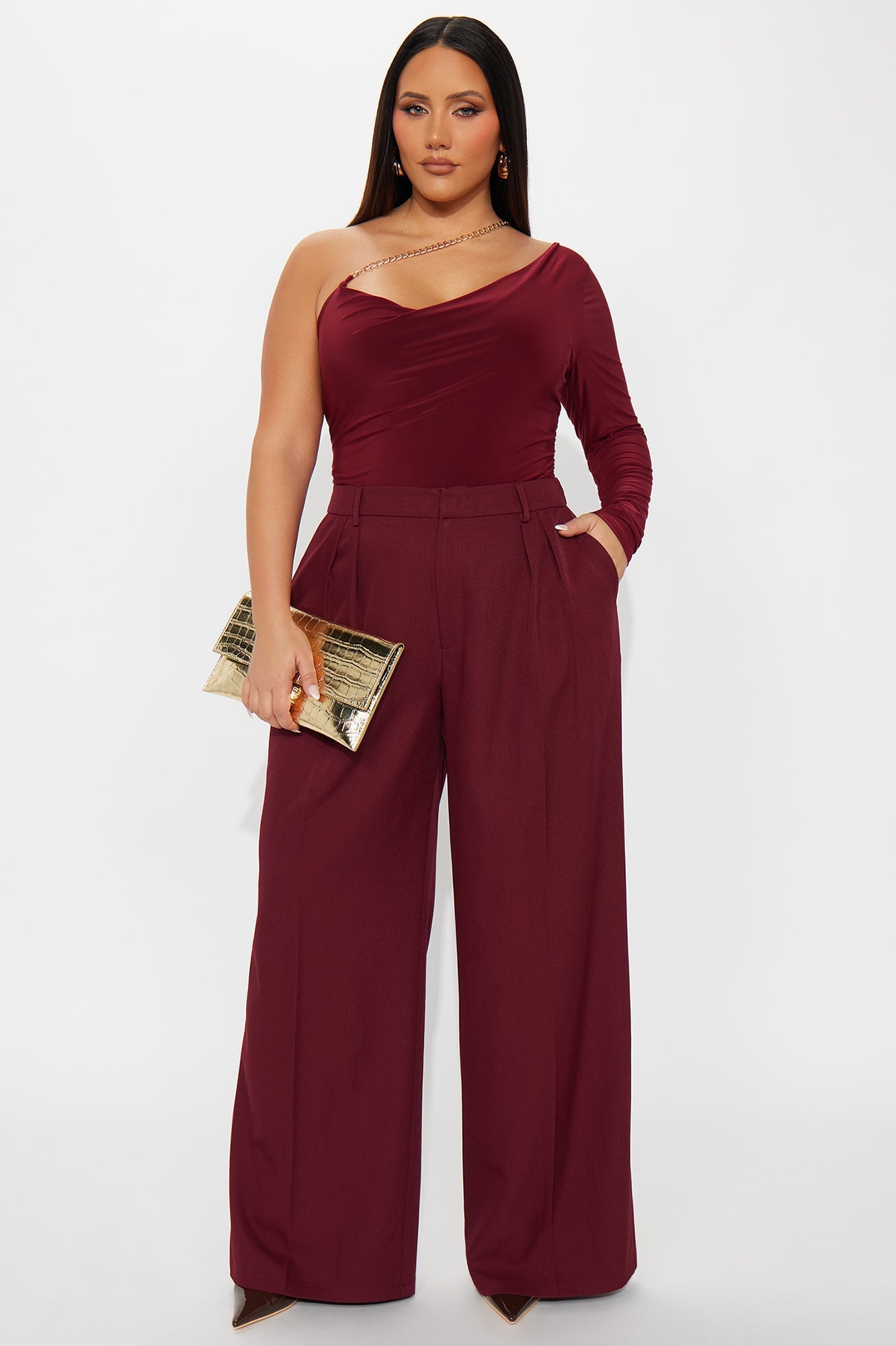 Nothing To Lose One Shoulder Bodysuit - Burgundy