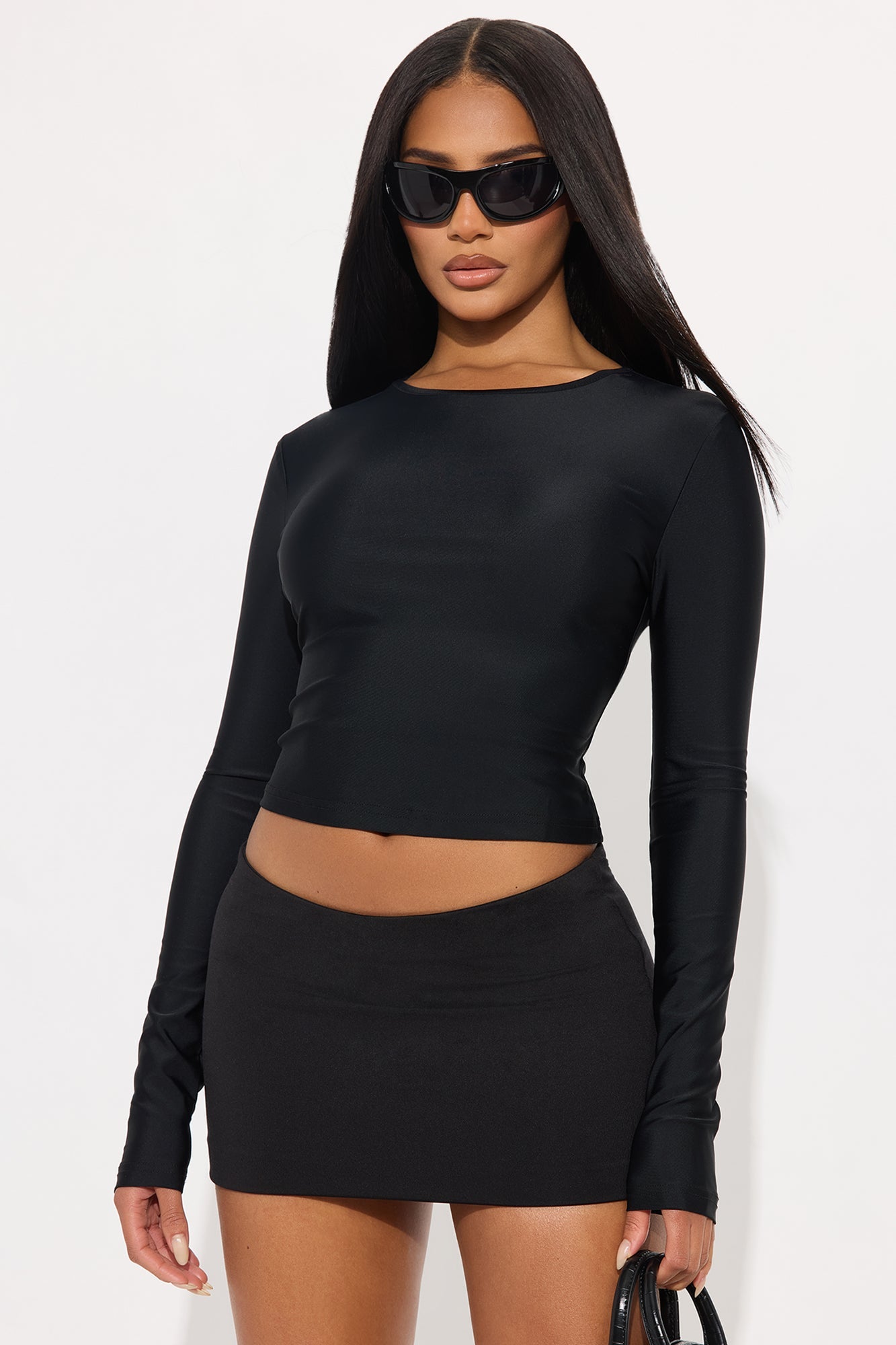 Fox Long Sleeve Backless Top - Black