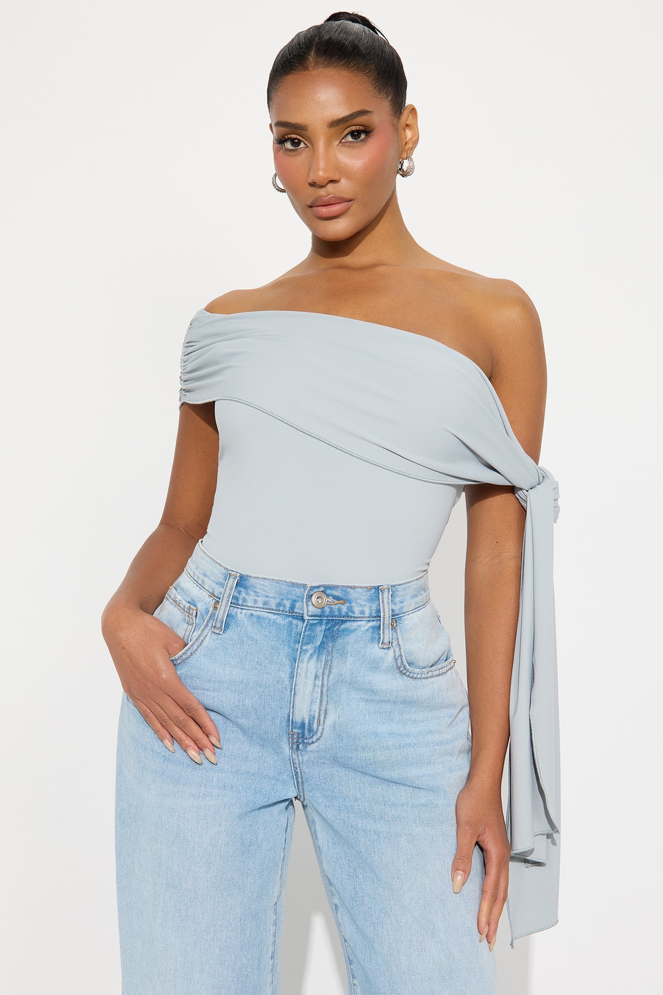 Refined Class Ruched Off Shoulder Bodysuit - Silver