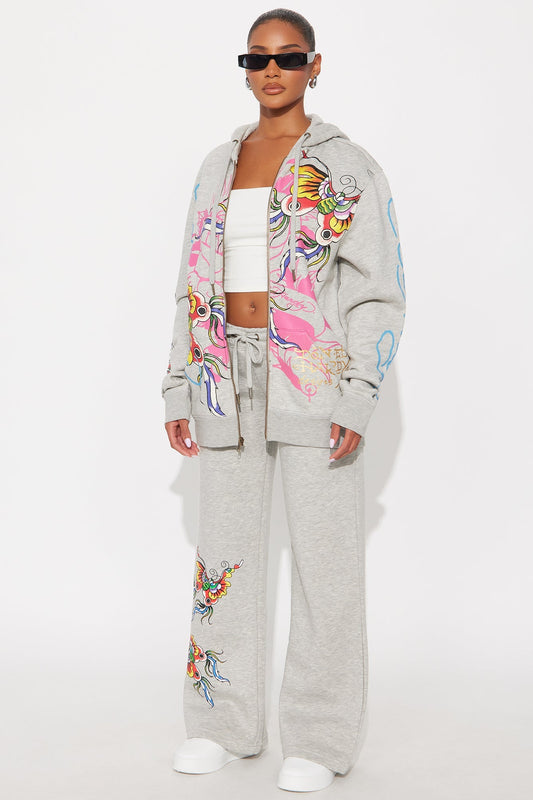 Ed Hardy Butterflies Wide Leg Pant - Heather Grey