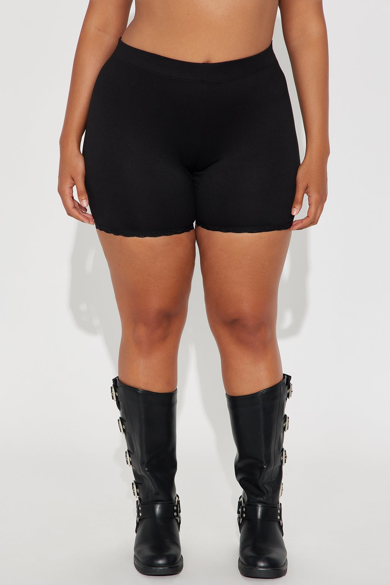 Camille Lace Trim Biker Short - Black