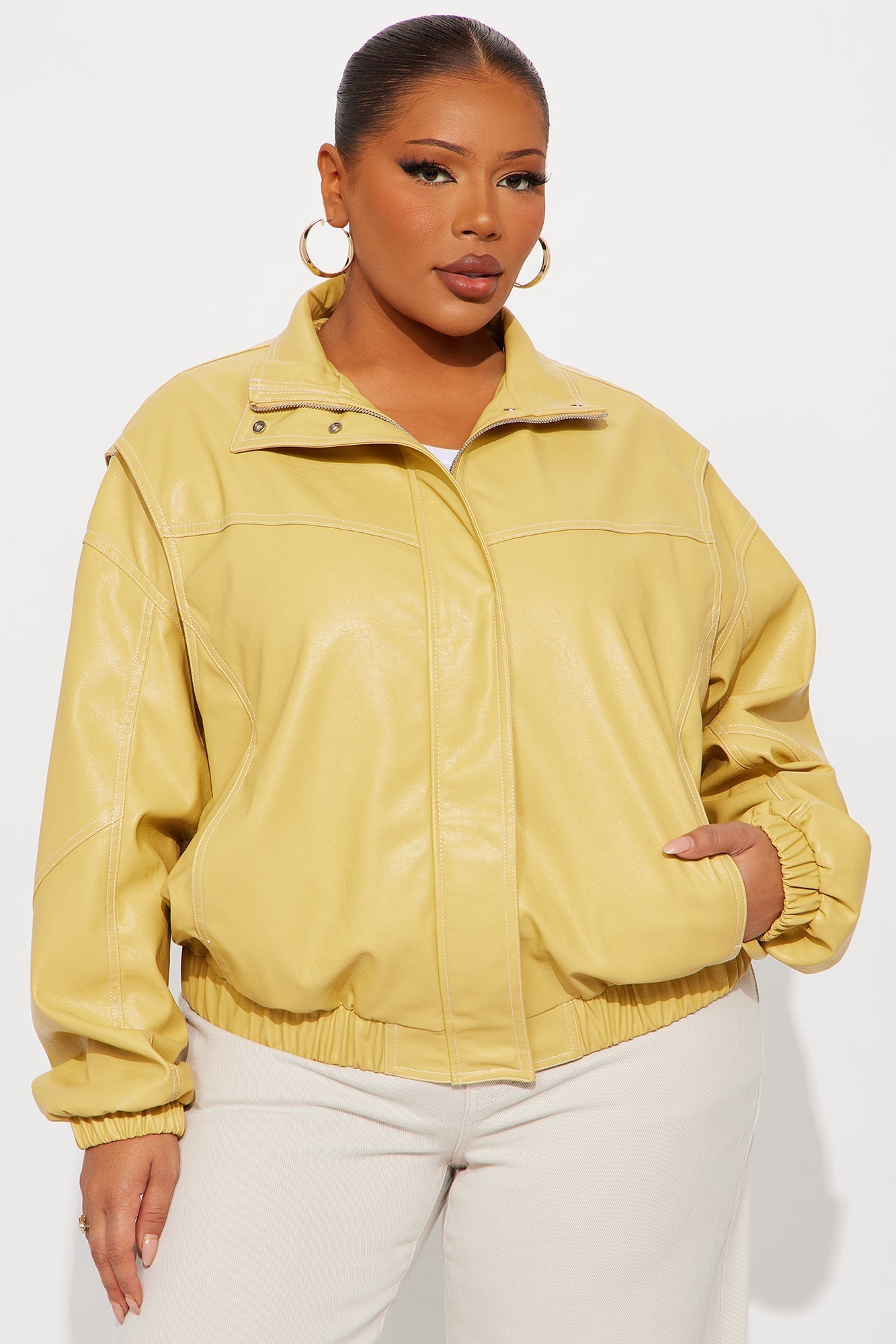 Stella Faux Leather Bomber Jacket - Yellow