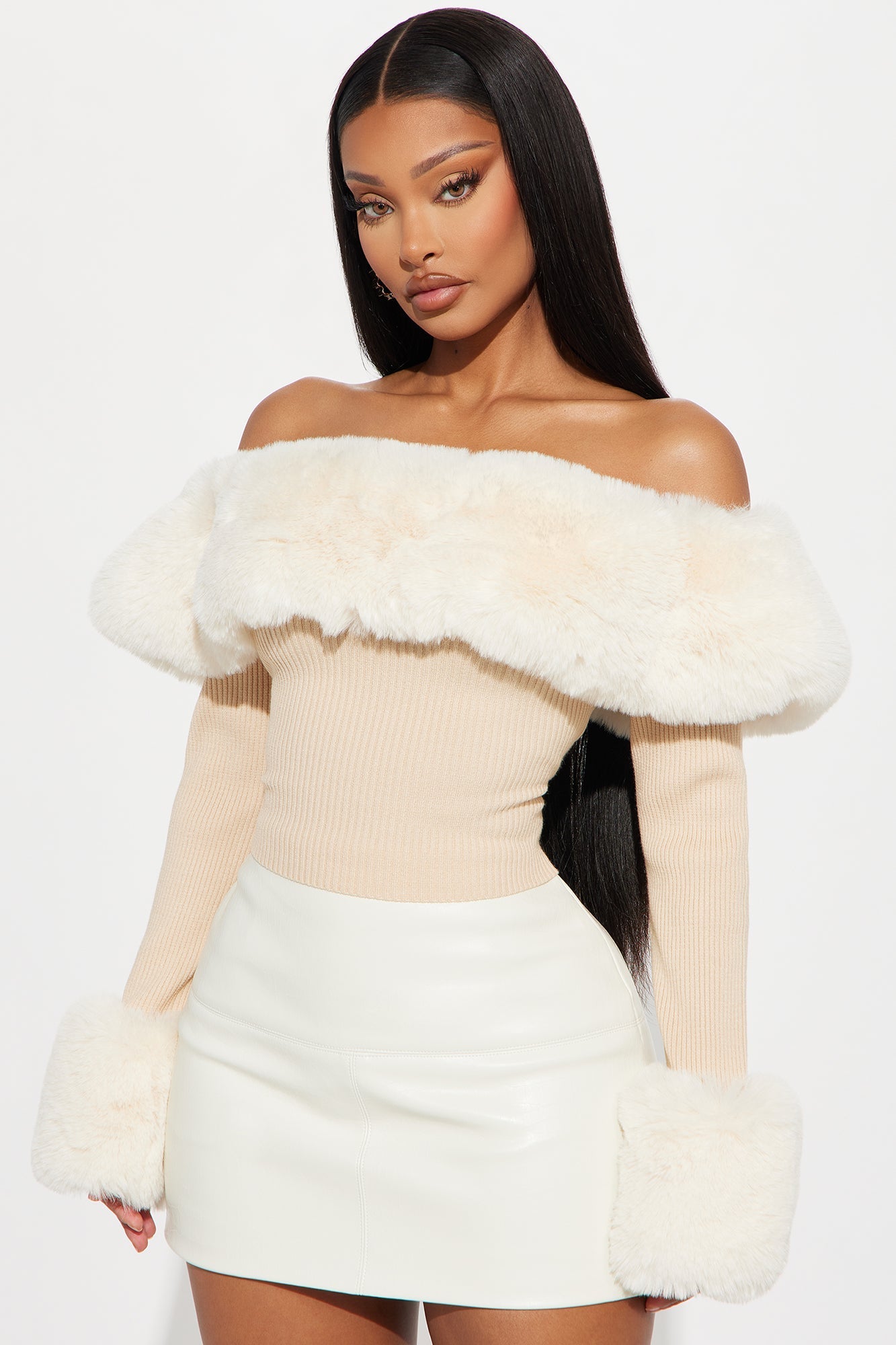 Snow Bunny Faux Fur Sweater - Taupe/combo