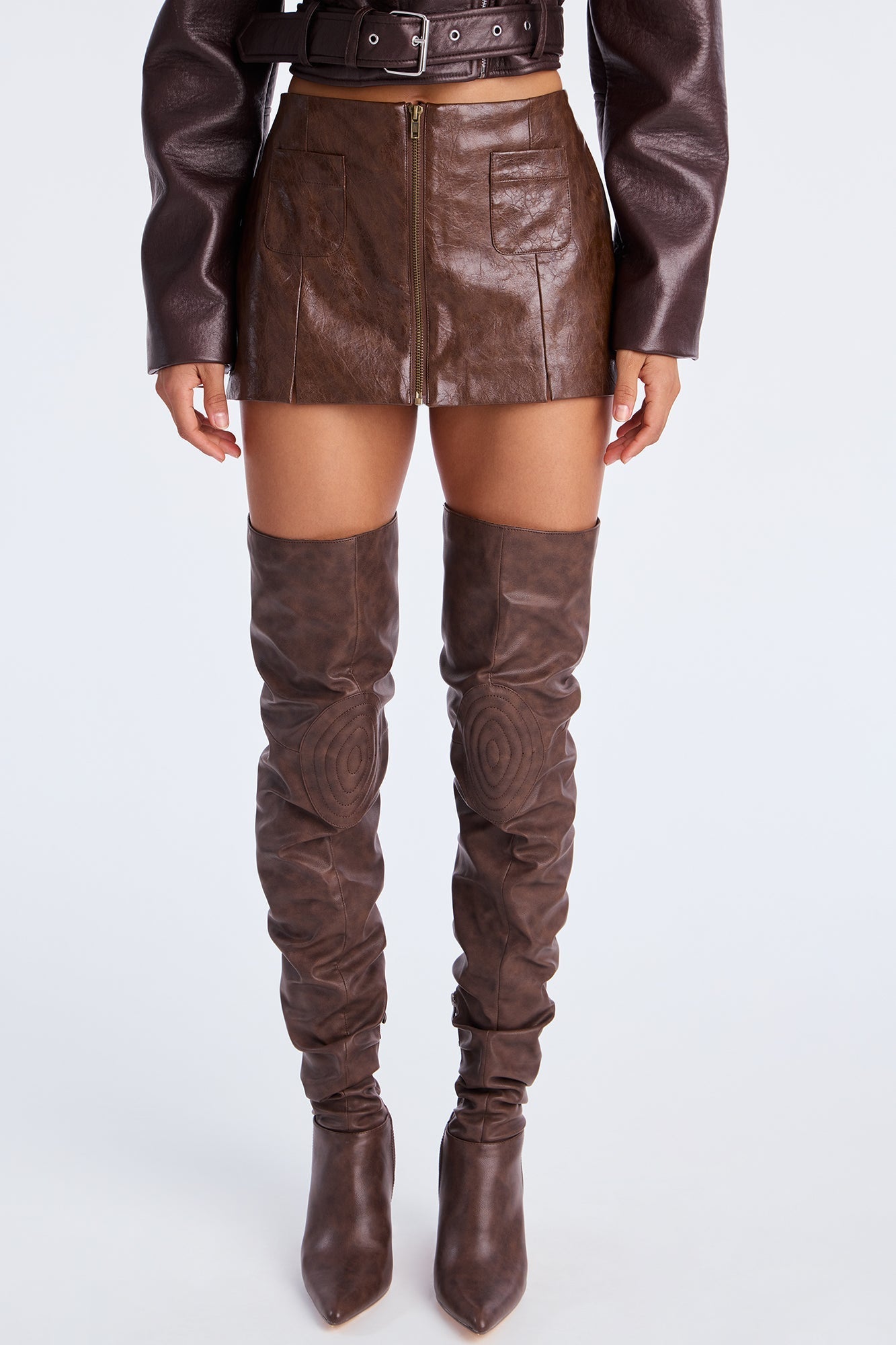 Denise Faux Leather Mini Skirt - Brown