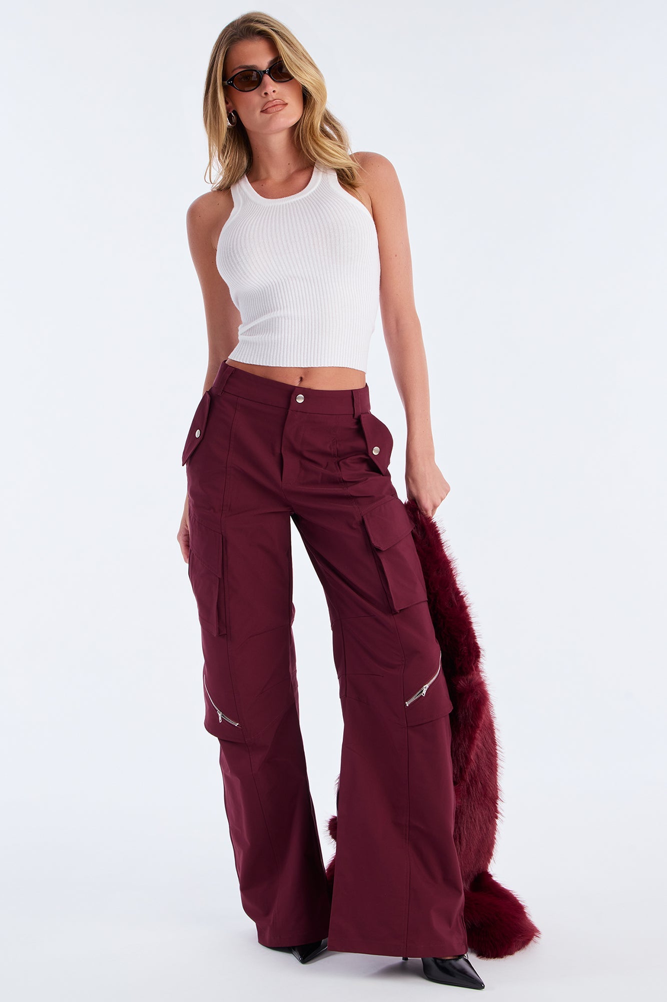 Don't Call Me Windbreaker Wide Leg Cargo Pant 33 - Plum