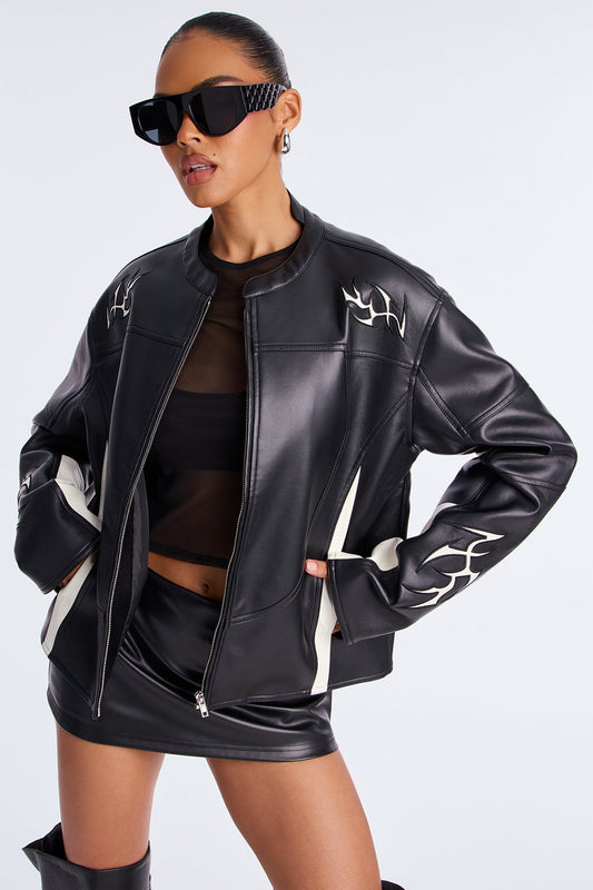 In The Shadows Faux Leather Moto Jacket - Black