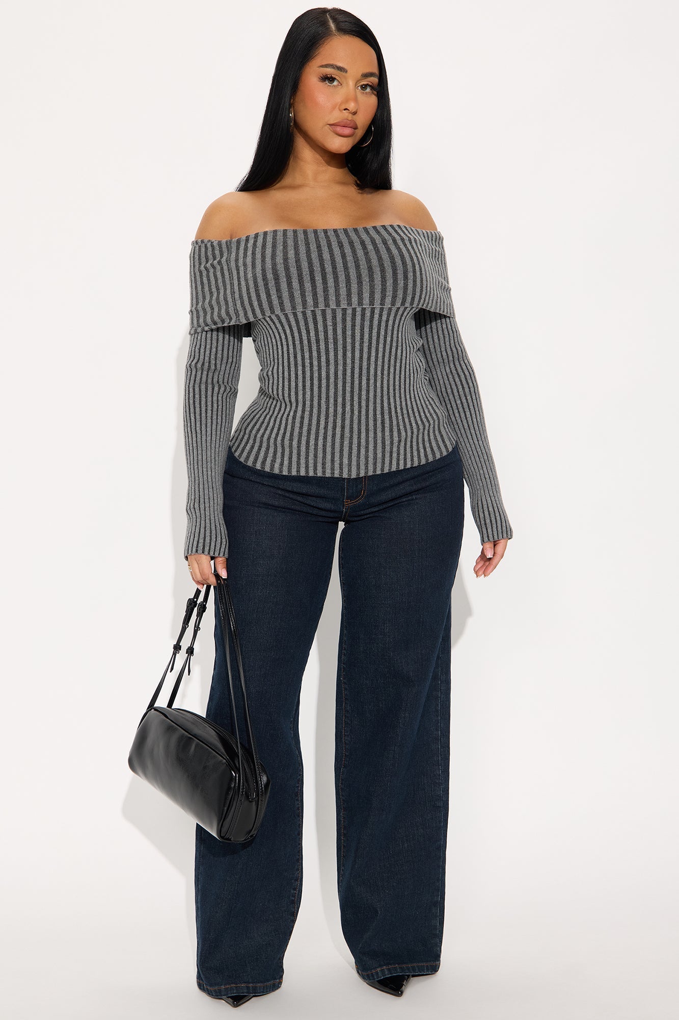 All Yours Washed Sweater Top - Charcoal