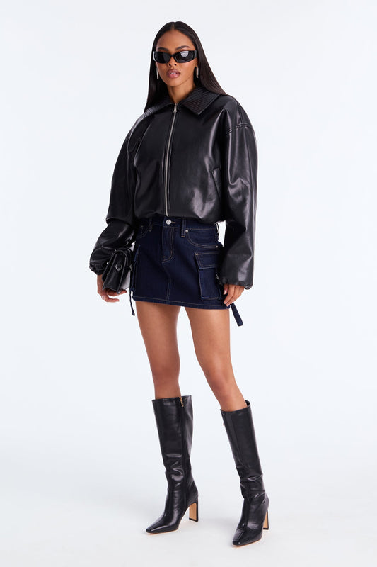 Set New Limits Denim Cargo Mini Skirt - Rinse Blue Wash