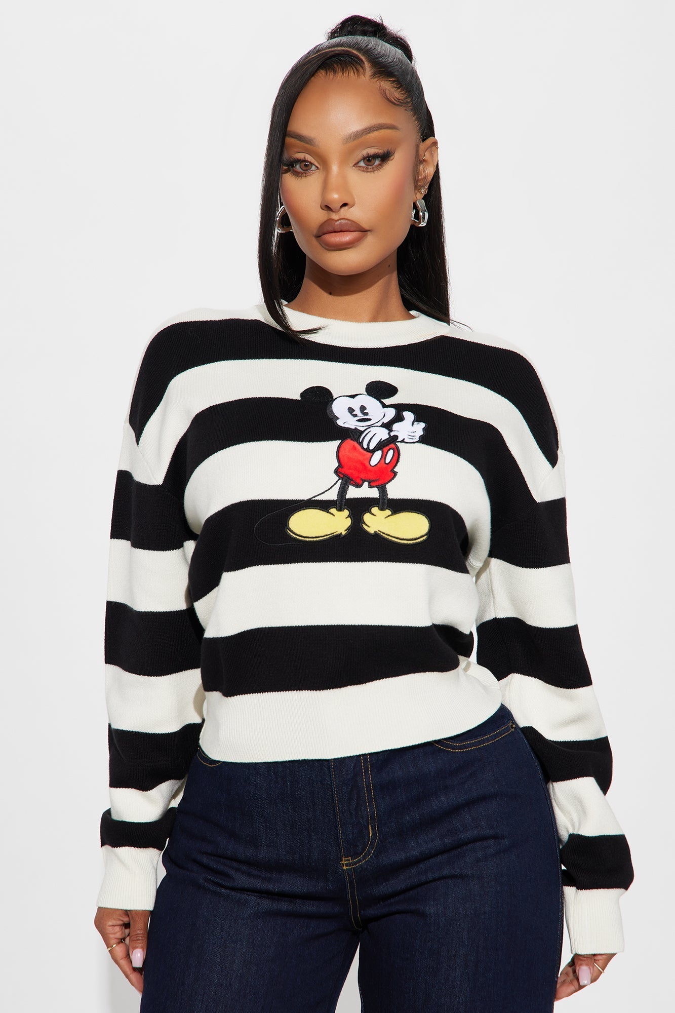 Vintage Mickey Mouse Striped Sweater - Black/combo