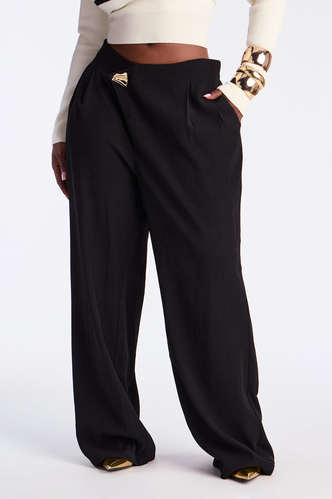 Sloane Wrap Front Trouser Pant 32″ - Black