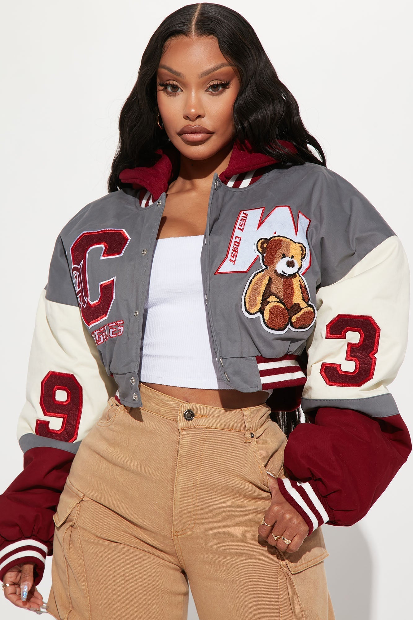Cali Teddy Bomber Jacket - Grey/Combo