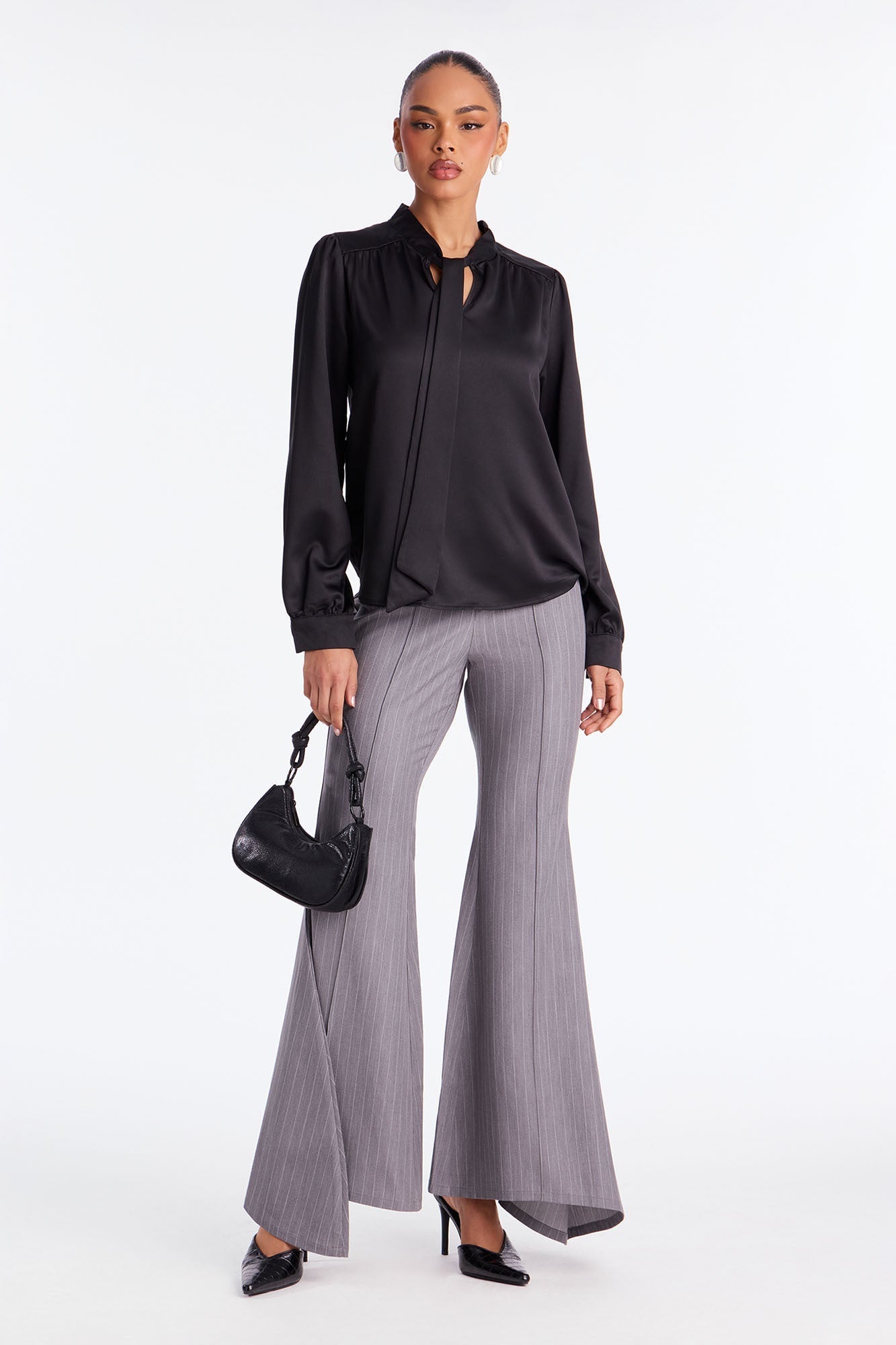 Vera Pinstripe Super Flare Pant 32″ - Grey