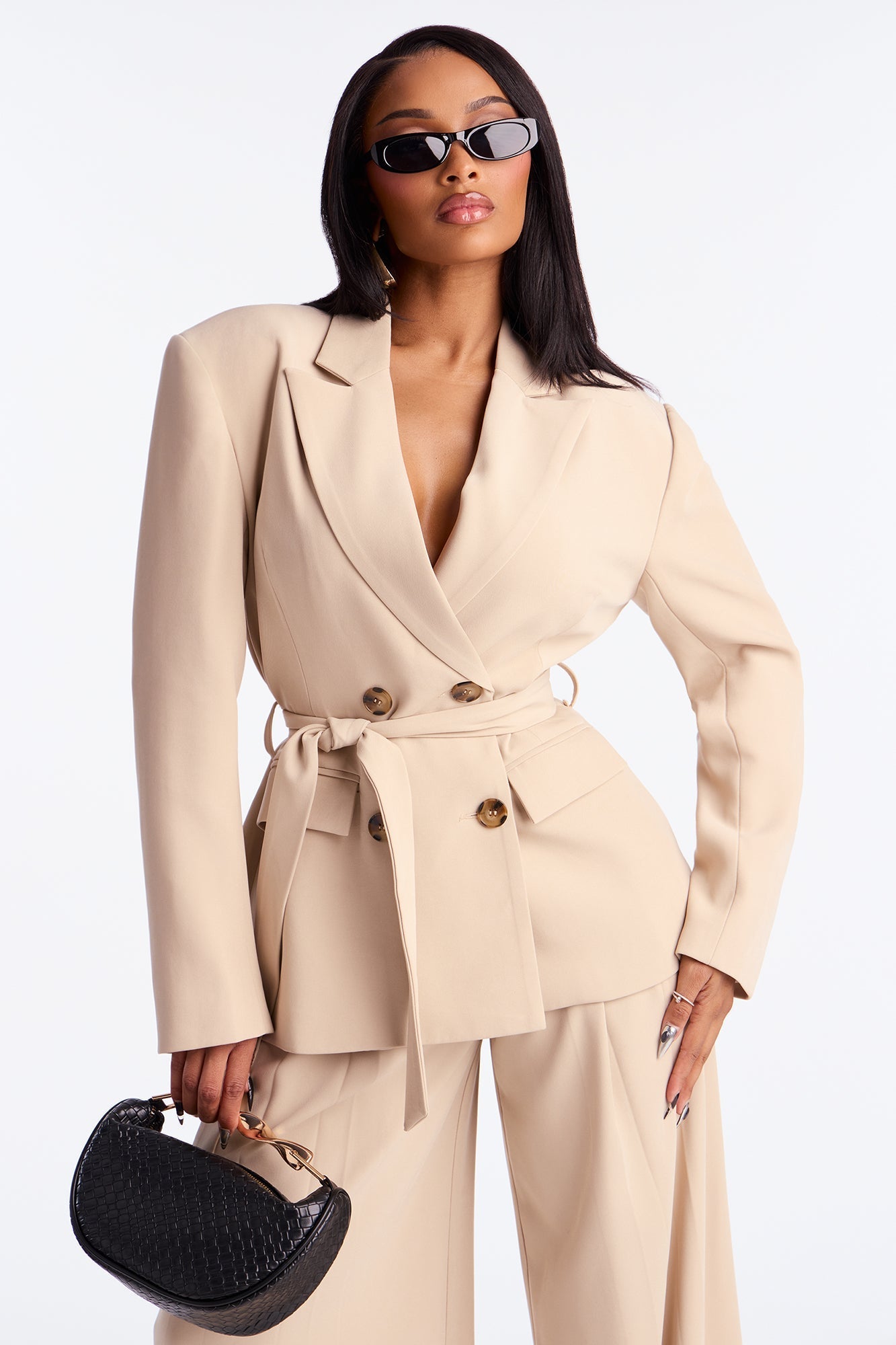 End Of Time Double Breasted Blazer - Stone