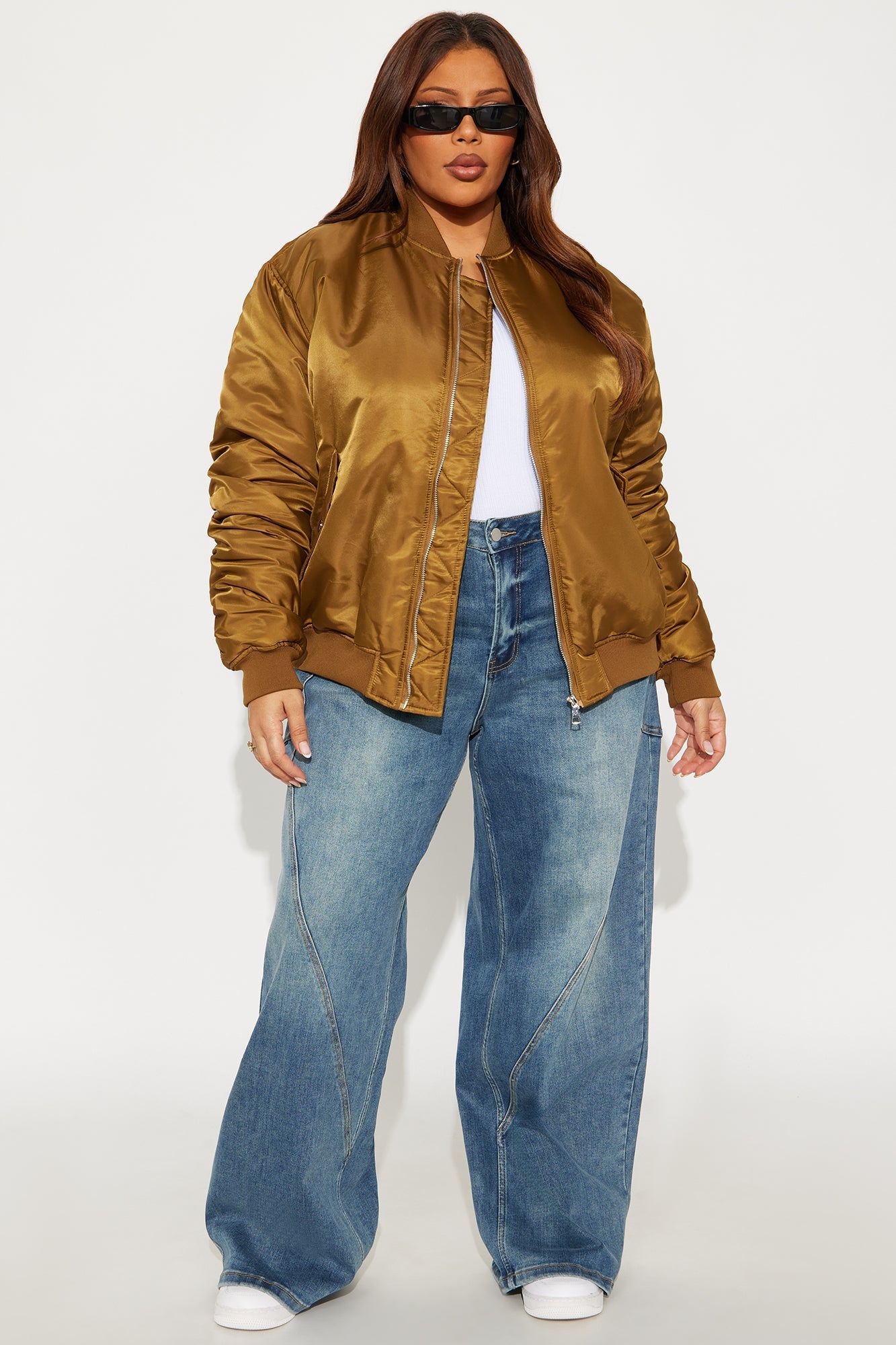 Kamryn Oversized Nylon Blend Bomber Jacket - Olive
