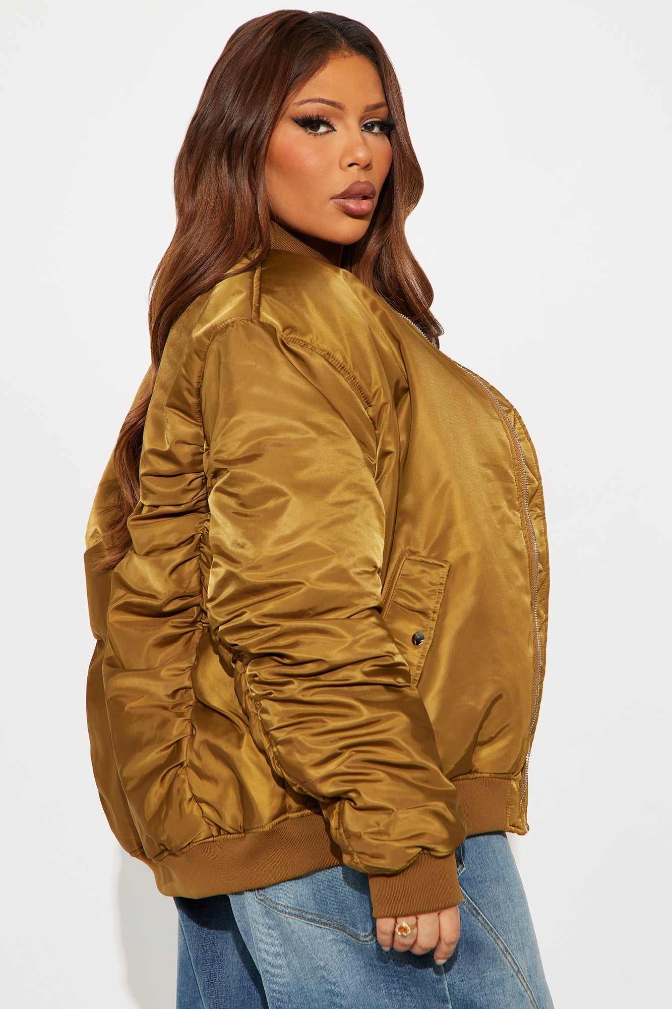 Kamryn Oversized Nylon Blend Bomber Jacket - Olive