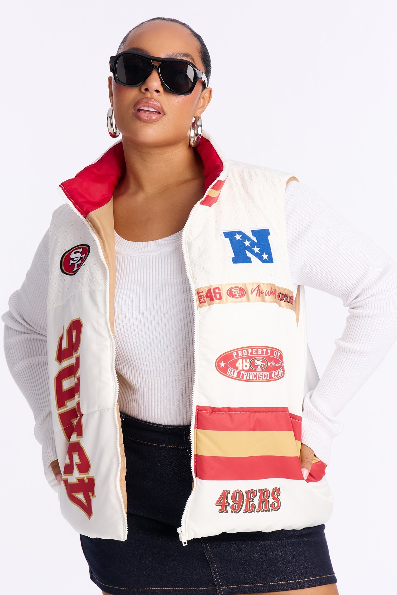 NFL SF 49ers Fan Puffer Vest - White