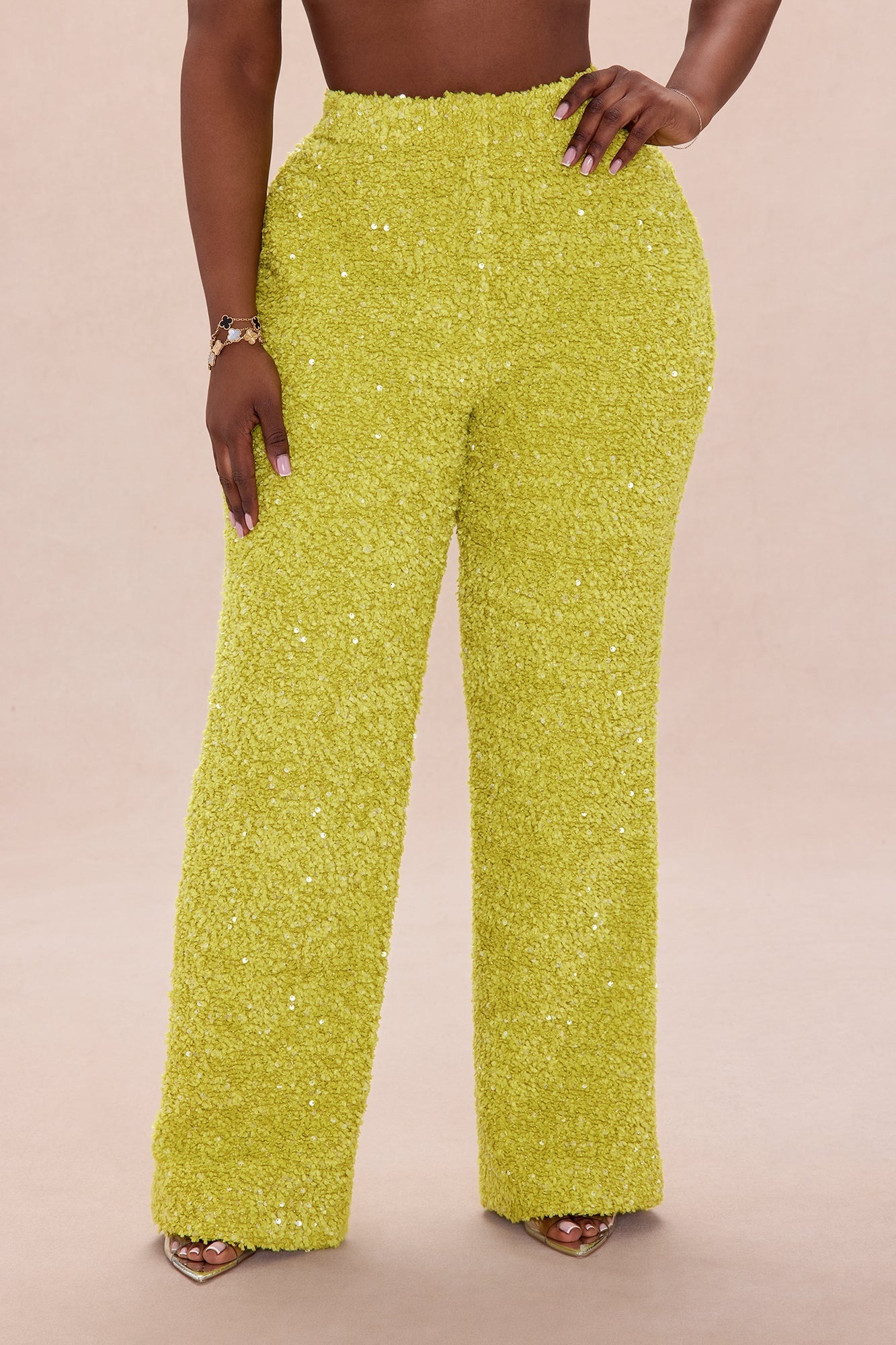 Demi Embellished Tweed Pant - Chartreuse