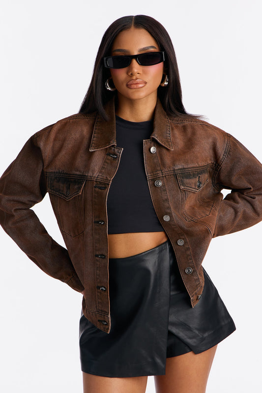 Abilene Coated Denim Trucker Jacket - Brown