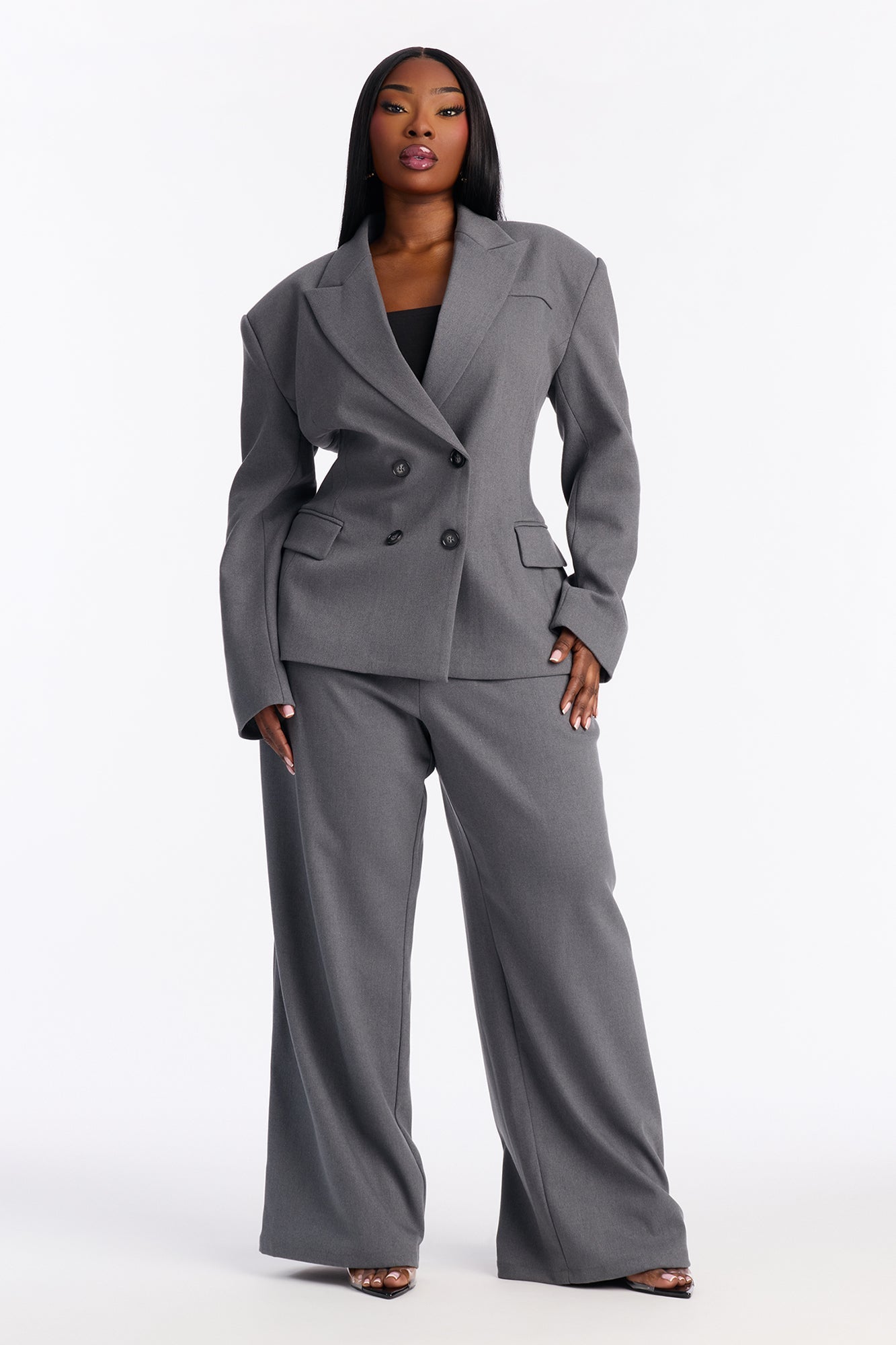Financial Goals Double Breasted Blazer - Charcoal