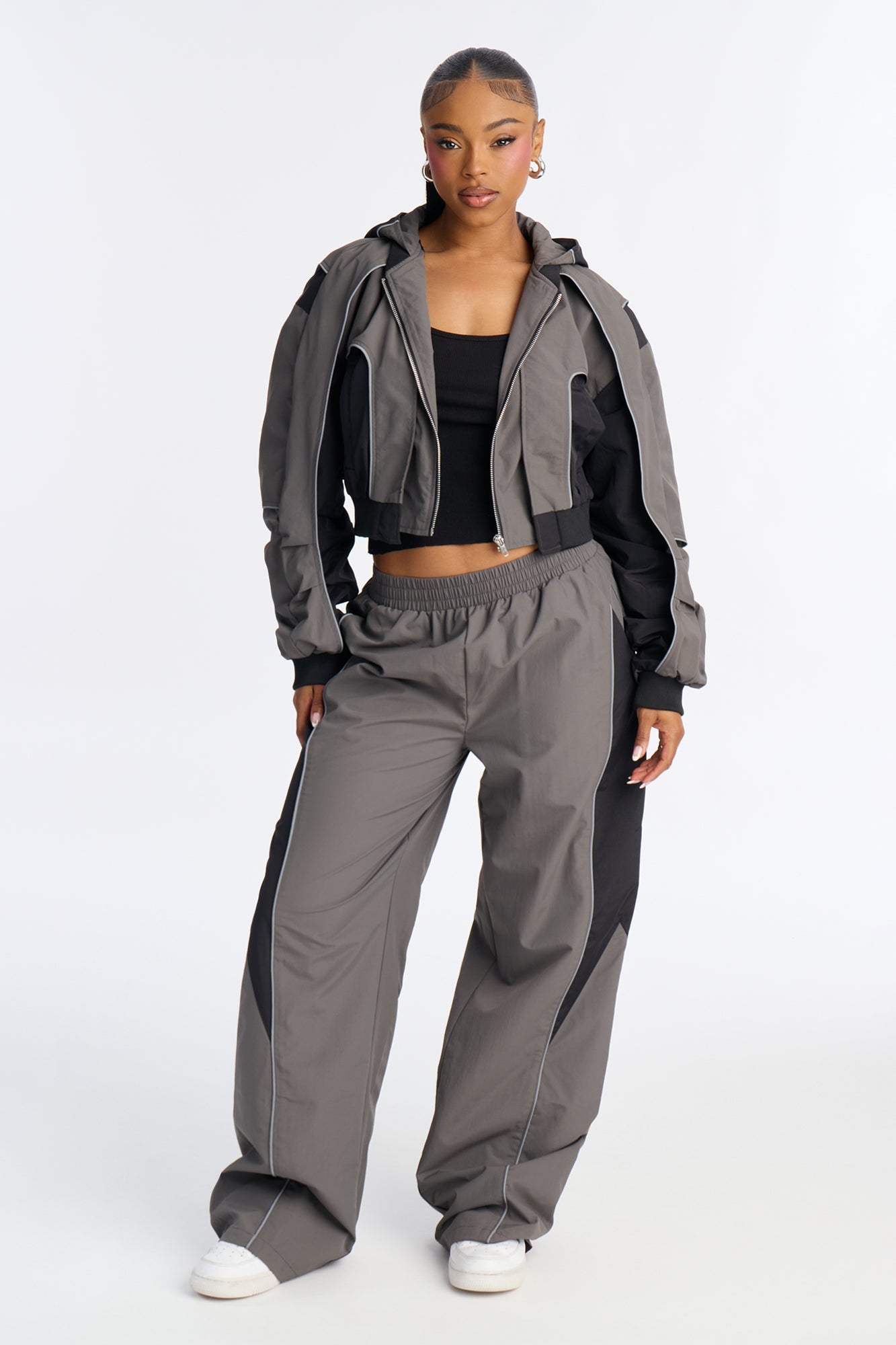 Set The Trend Windbreaker Jacket - Charcoal/combo