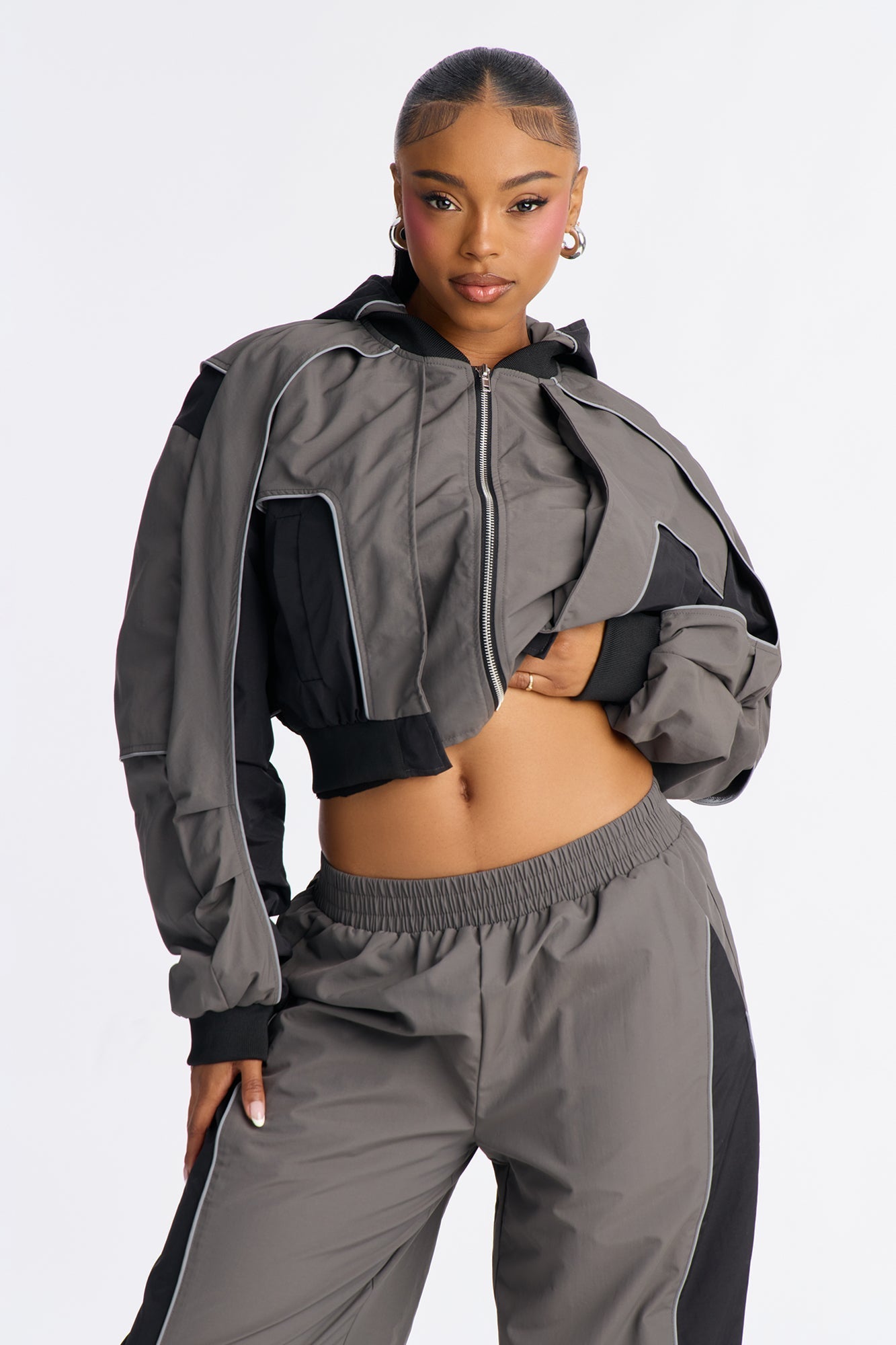 Set The Trend Windbreaker Jacket - Charcoal/combo